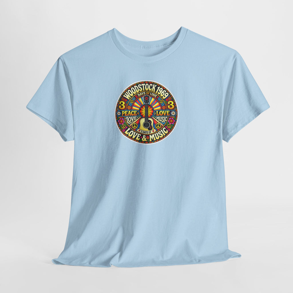 Woodstock 1969 Peace & Love Graphic Cotton T- Shirt / Tee