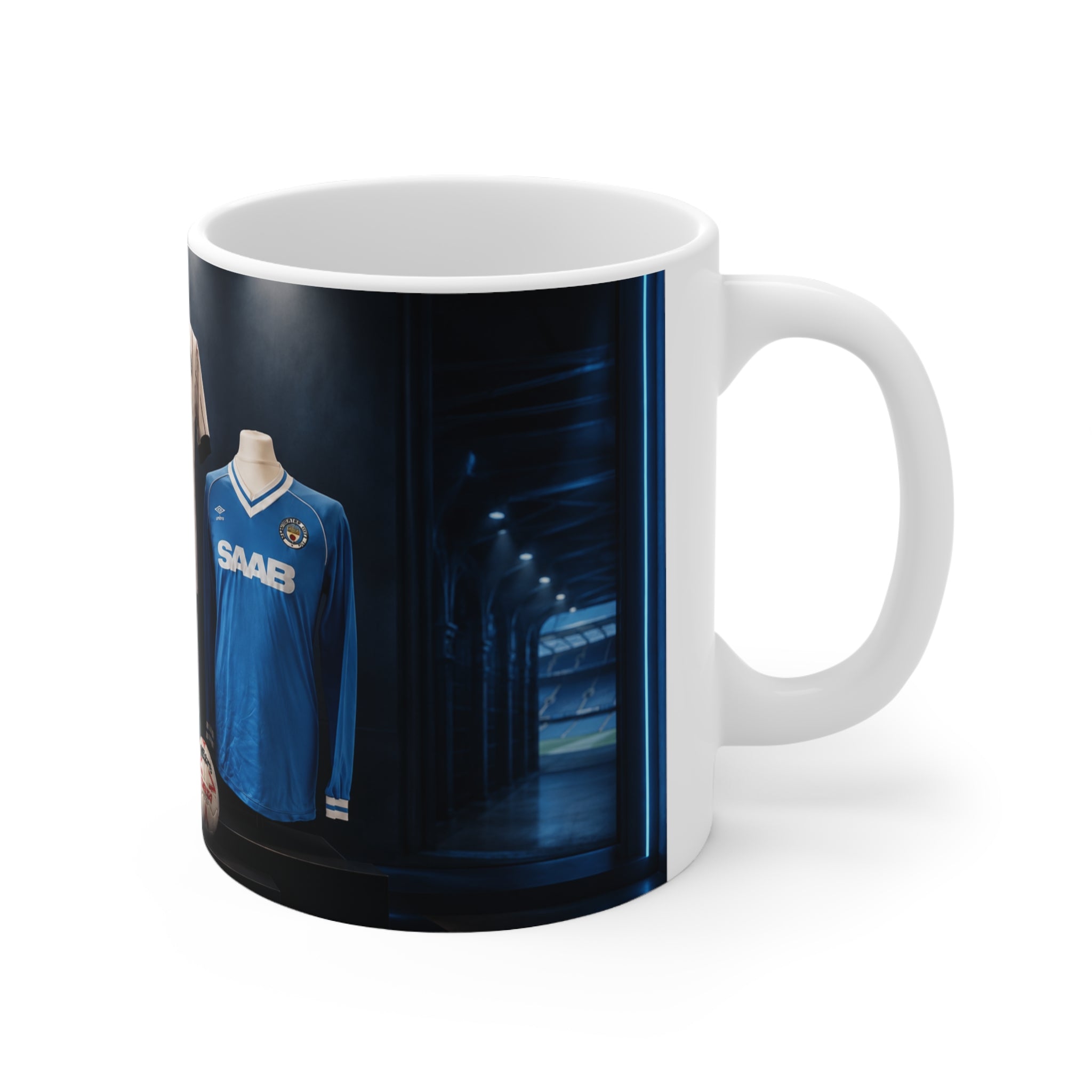 Manchester City Retro Saab Football Jersey Ceramic Mug — Vintage Soccer Memorabilia Coffee Cup (11oz/15oz)