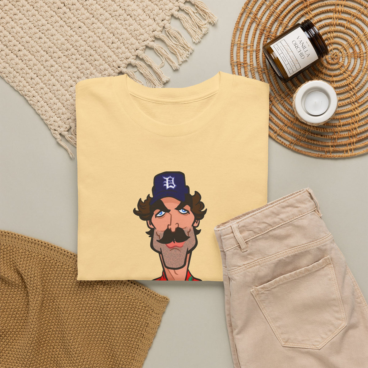Magnum PI Retro Caricature T-Shirt — Retro Mustache Hat Portrait Tee