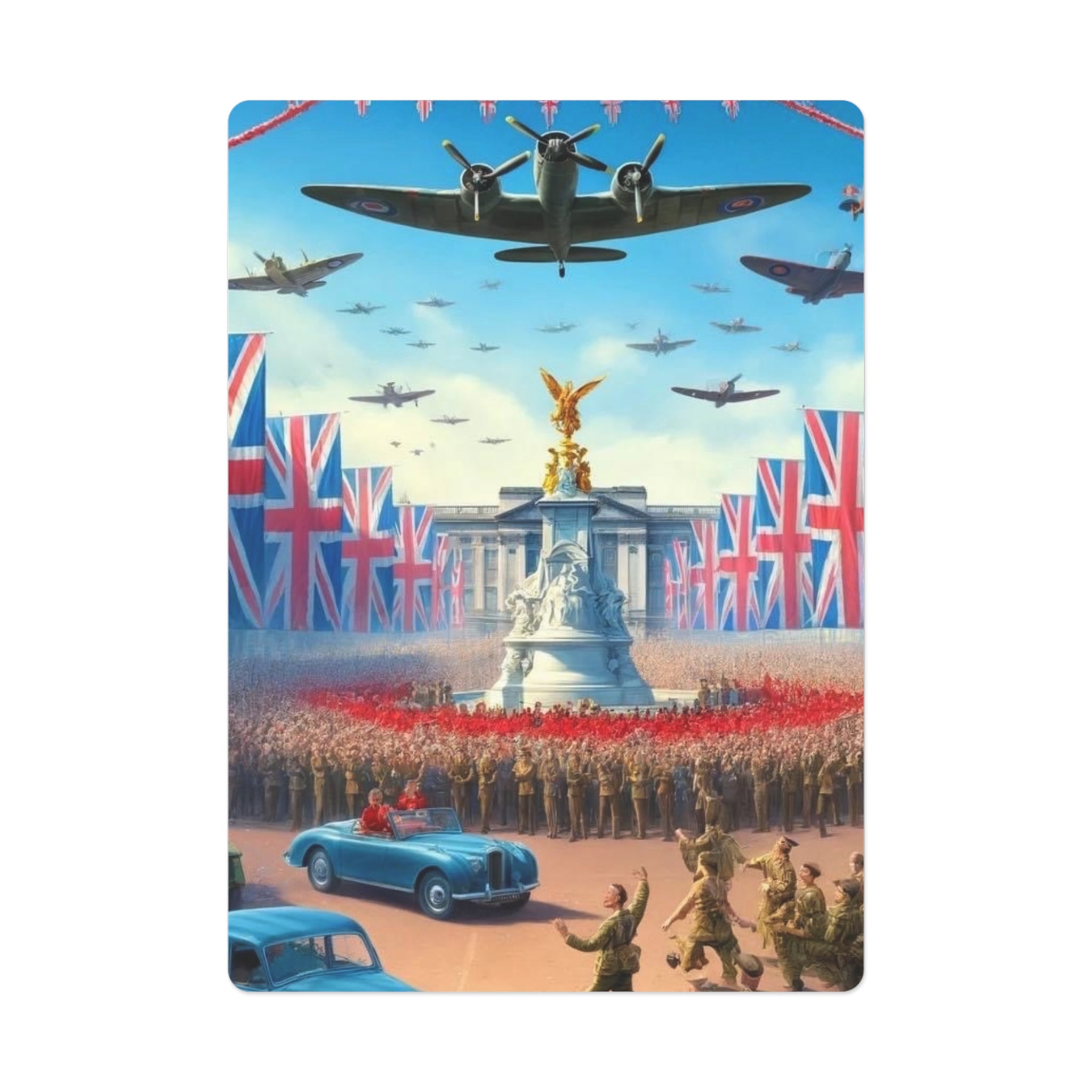 Vintage British Victory Parade Union Jack, Spitfires and Buckingham Palace Playing / Poker Cards