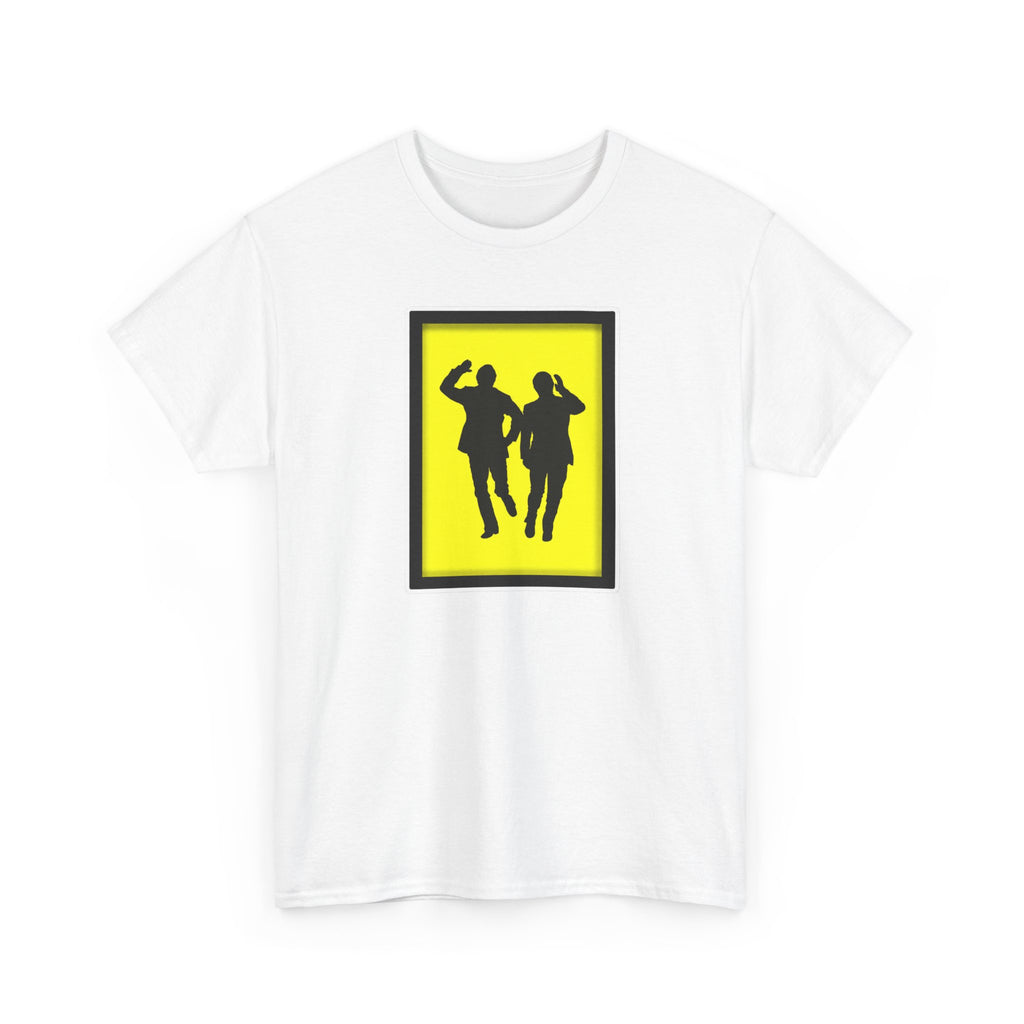 Morecambe and Wise Dancing Silhouette Tee – Retro Yellow Frame Graphic T-Shirt