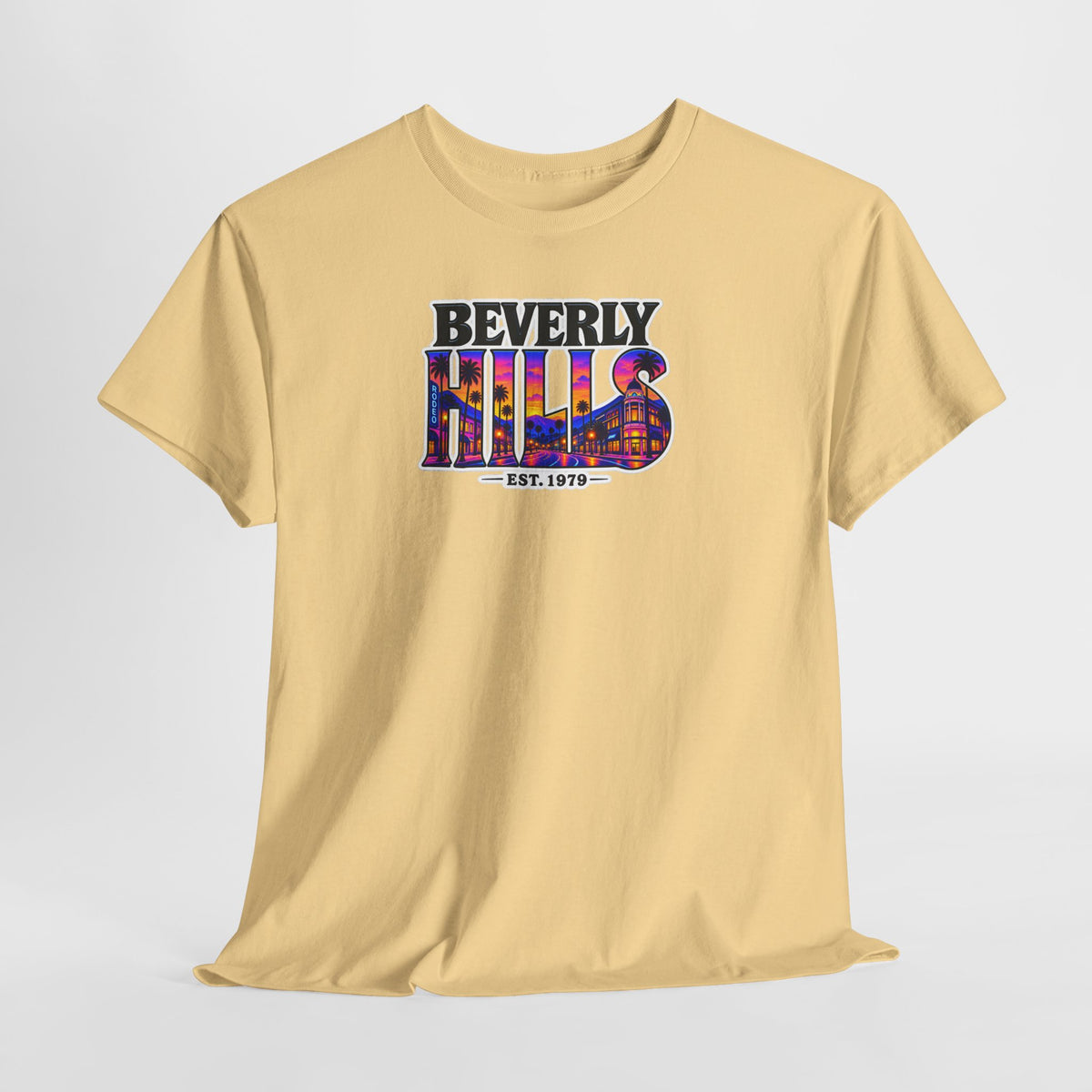 Beverly Hills Retro Sunset Tee — 'Beverly Hills EST. 1979' Graphic T-Shirt