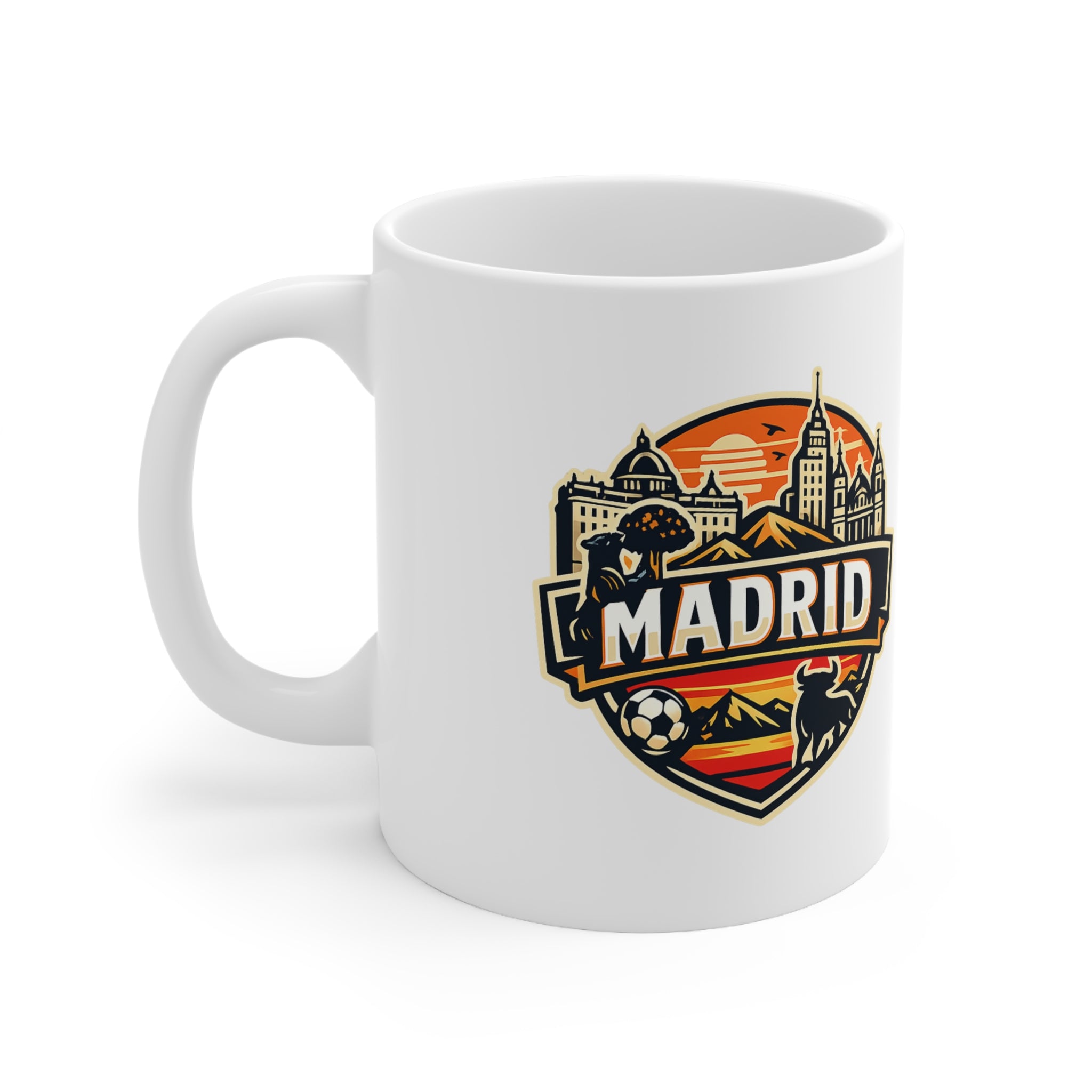 Madrid Souvenir Mug – Vintage Cityscape & Football Ceramic Coffee Cup (11oz/15oz)