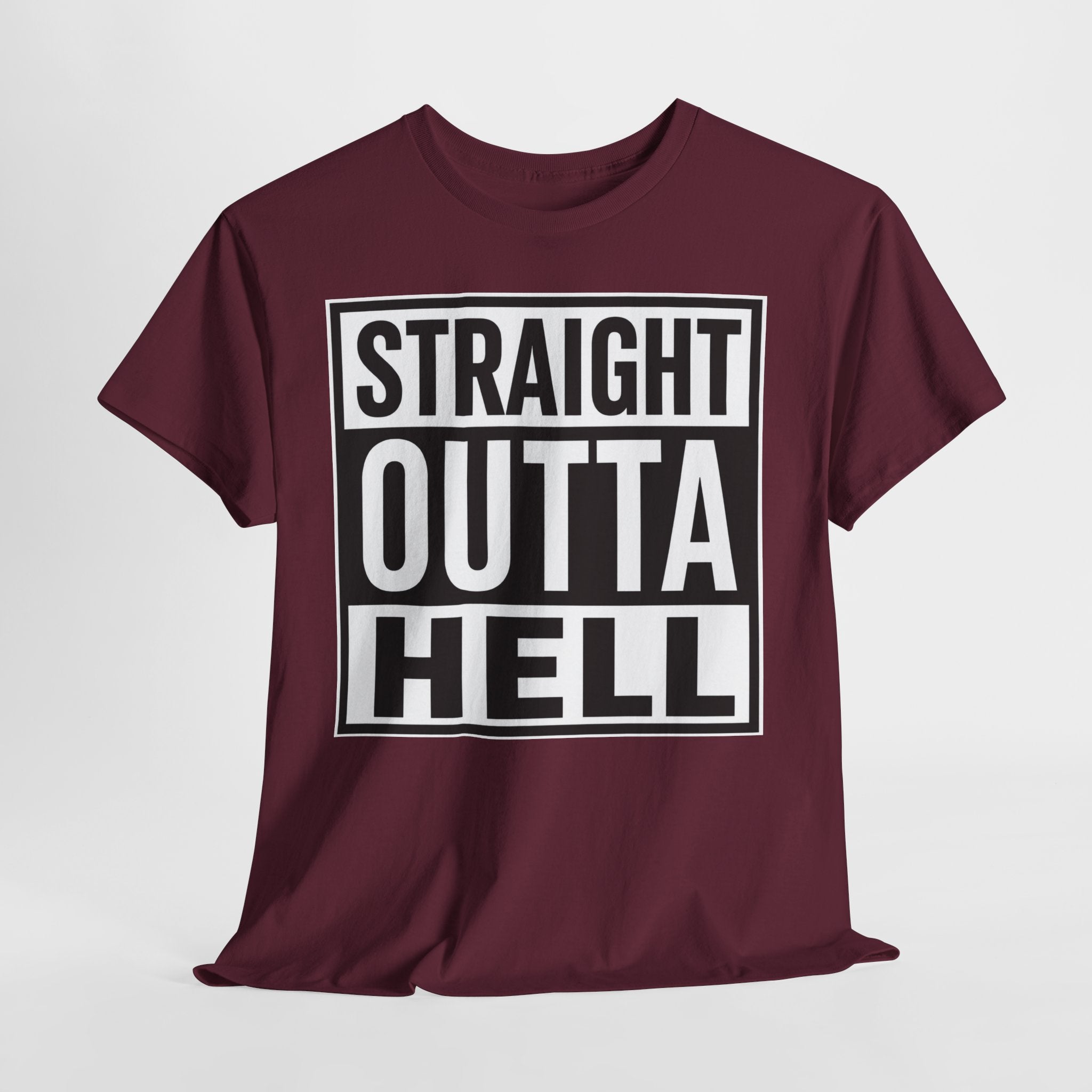 Straight Outta Hell T-Shirt — Bold Gothic Graphic Tee