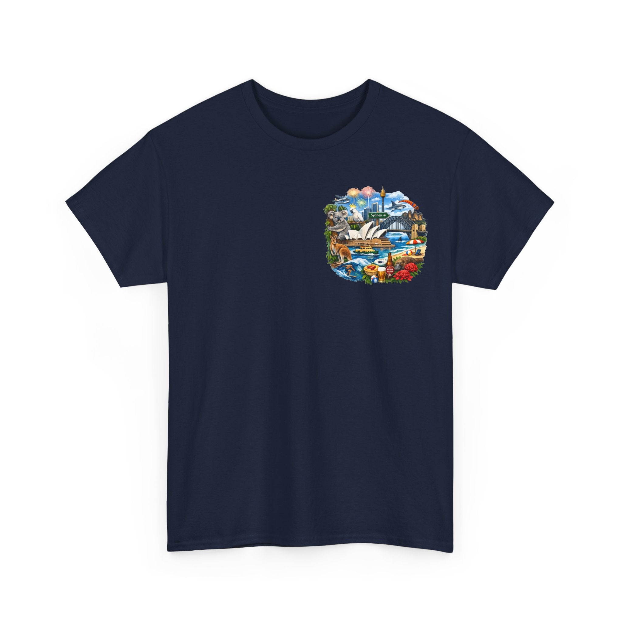T-Shirt — Sydney Landmark Collage Tee (Opera House, Harbour Bridge, Koala & Beach Scene)