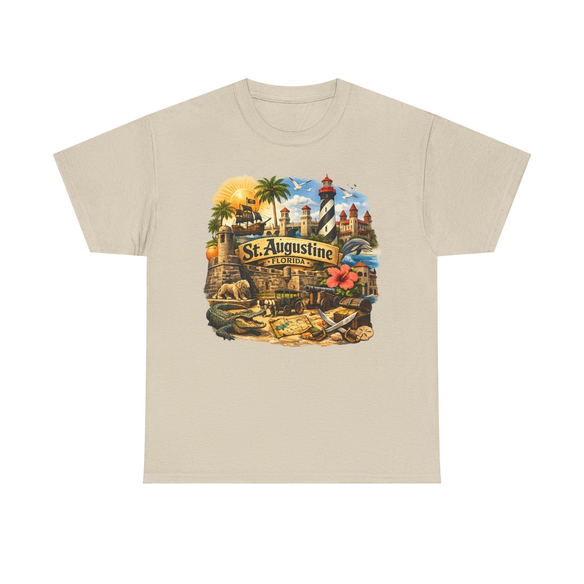 St. Augustine Florida Vintage Travel Tee — Retro Beach & Lighthouse Souvenir T-Shirt
