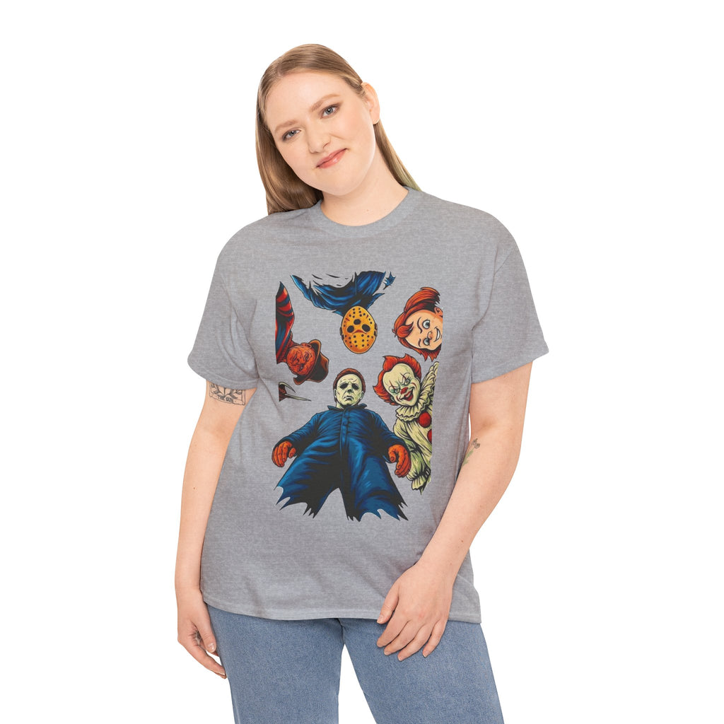 Horror Movie Icons Graphic Tee — Michael Myers, Jason & Classic Clowns Halloween T-Shirt