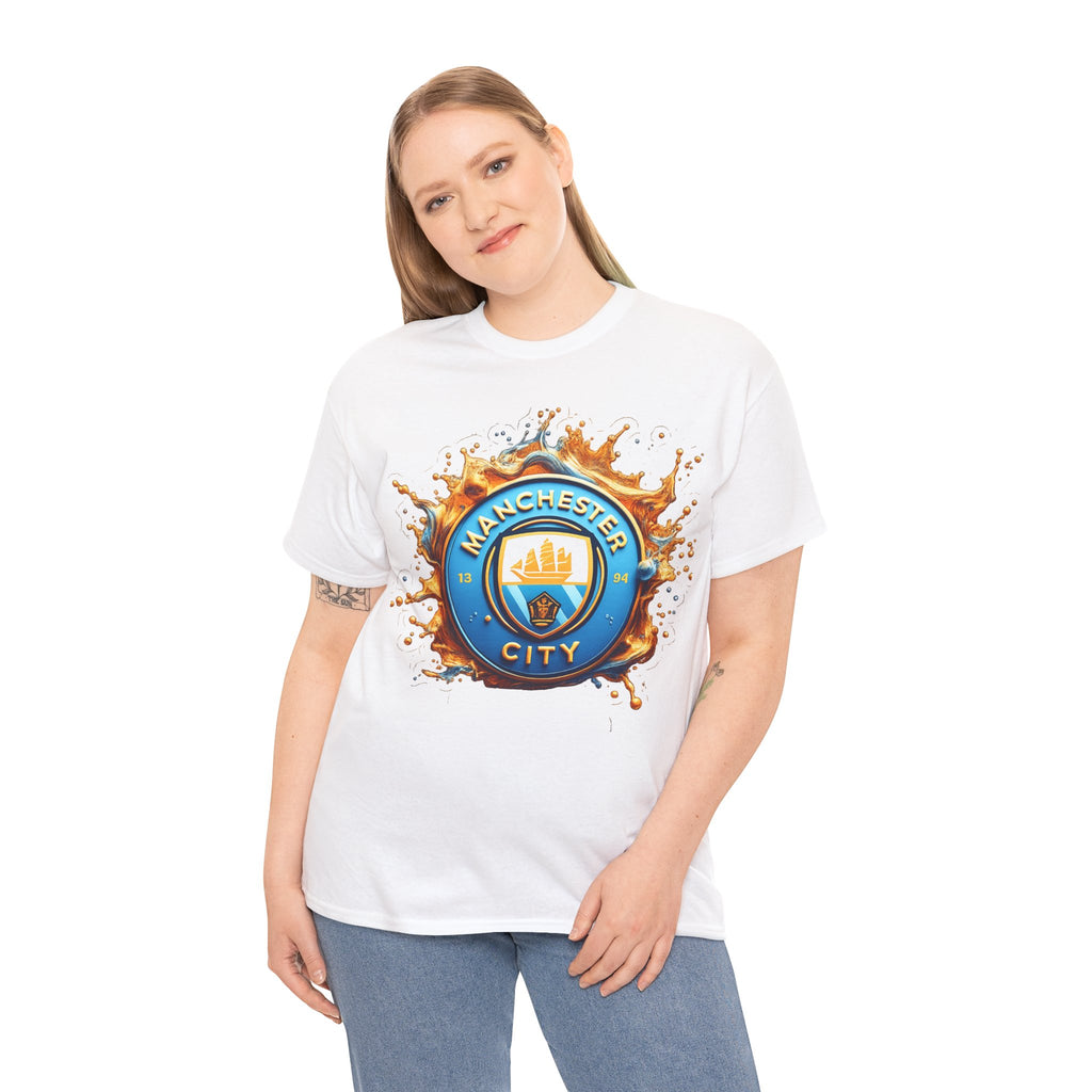 Manchester City Inspired Splash Logo Cotton T-Shirt