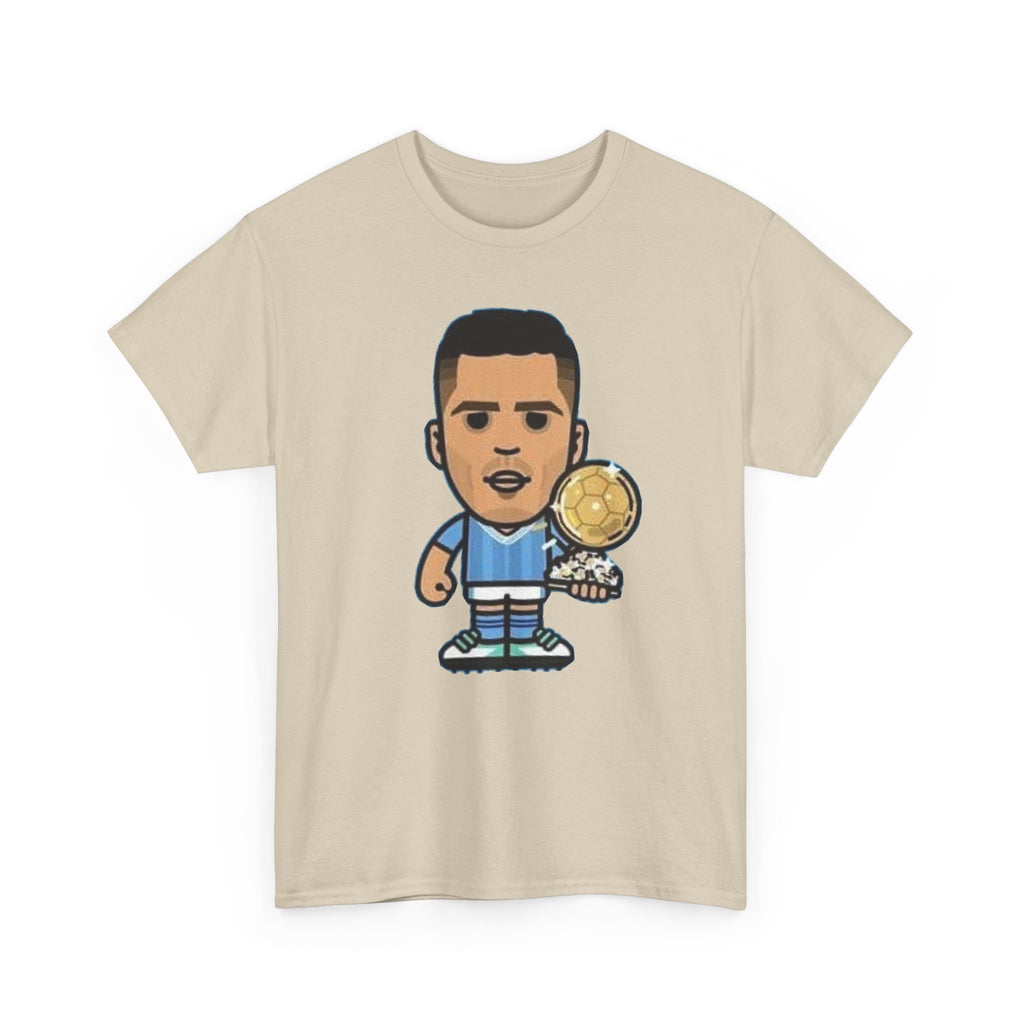 Rodri Manchester City Cartoon Tee — Player Holding Trophy Graphic Shirt
