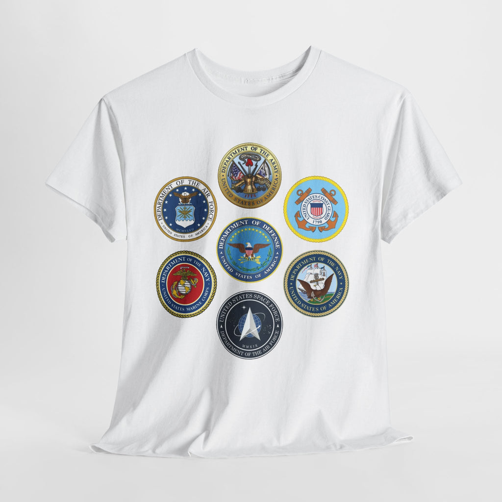 Military Branch Seals T-Shirt — Vintage US Armed Forces Emblems Tee
