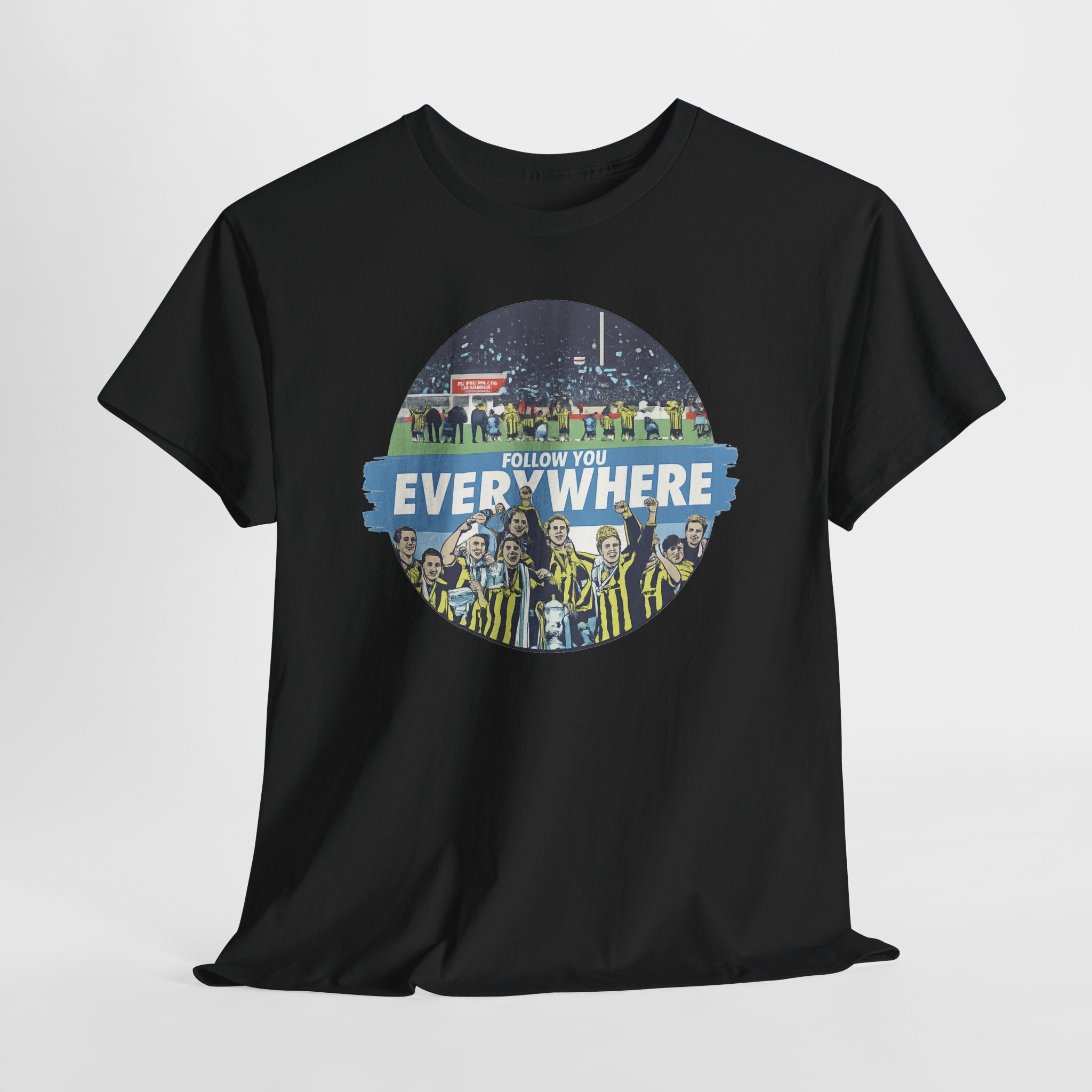 Manchester City Everywhere Soccer Crowd Graphic Tee — 'Follow You Everywhere' Fan Shirt