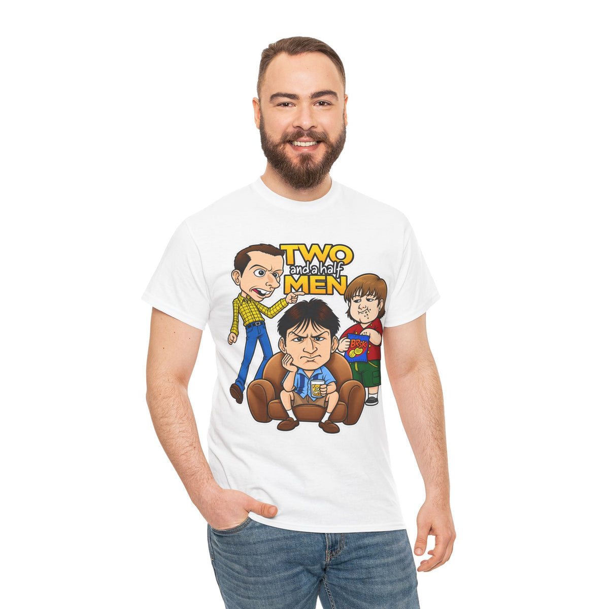 Two and a Half Men Inspired Cartoon Tee — Retro TV Comedy Graphic T-Shirt