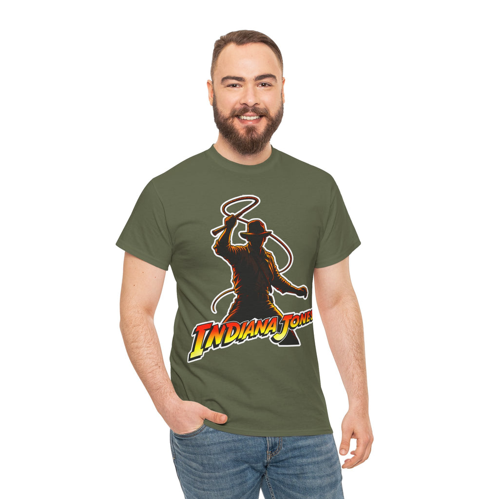 Indiana Jones Inspired Adventure Movie Graphic Tee — Iconic Whip Silhouette with 'Indiana Jones' Logo