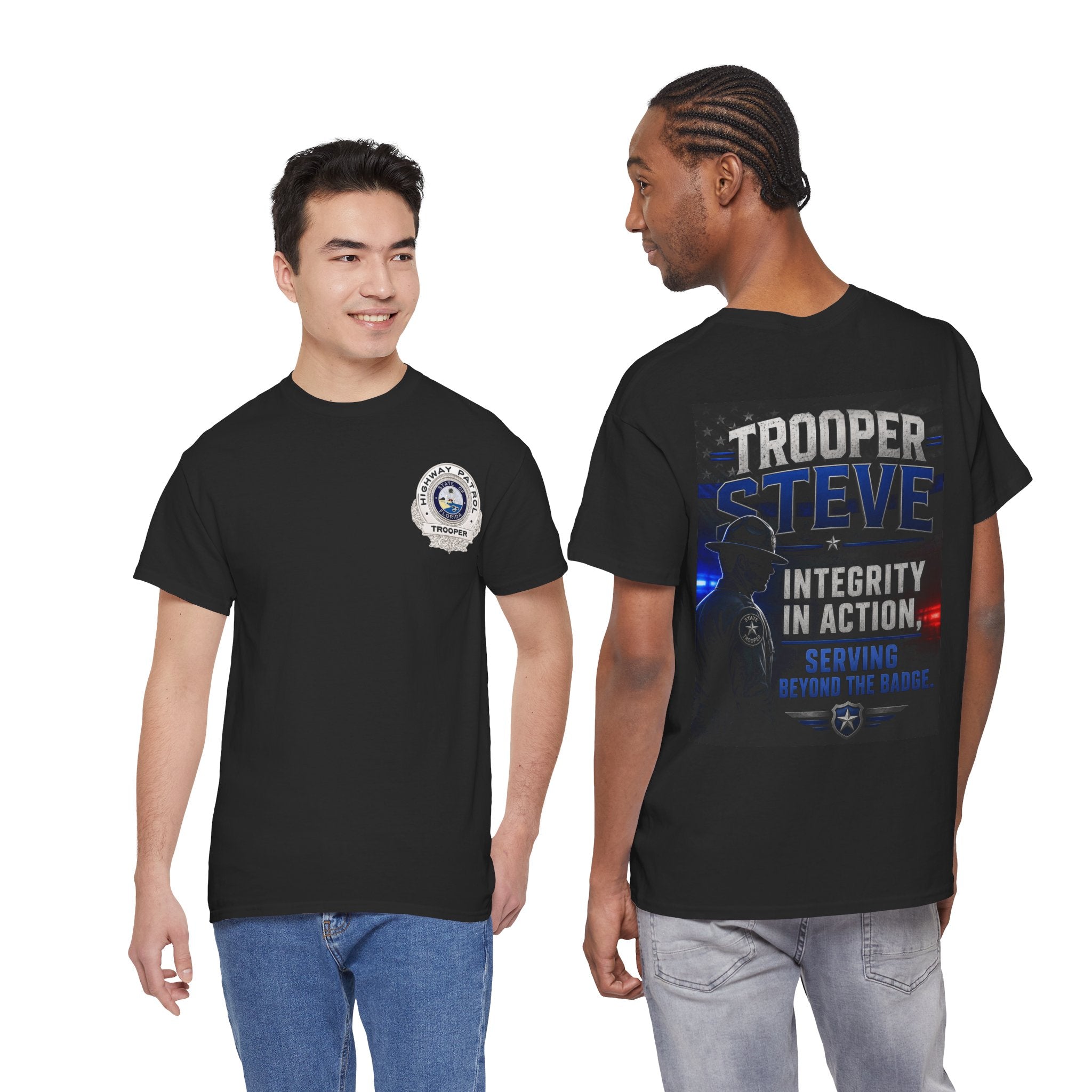 Trooper Steve Police Tribute T-Shirt — "Integrity in Action" Back Print