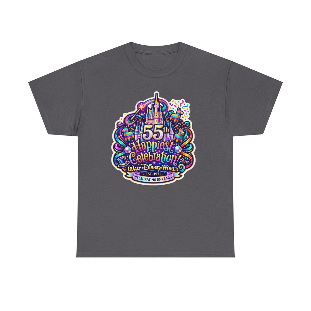 T-Shirt — "55th Happiest Celebration" Colorful Anniversary Castle Graphic Tee