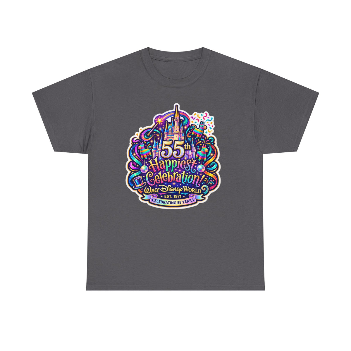 T-Shirt — "55th Happiest Celebration" Colorful Anniversary Castle Graphic Tee