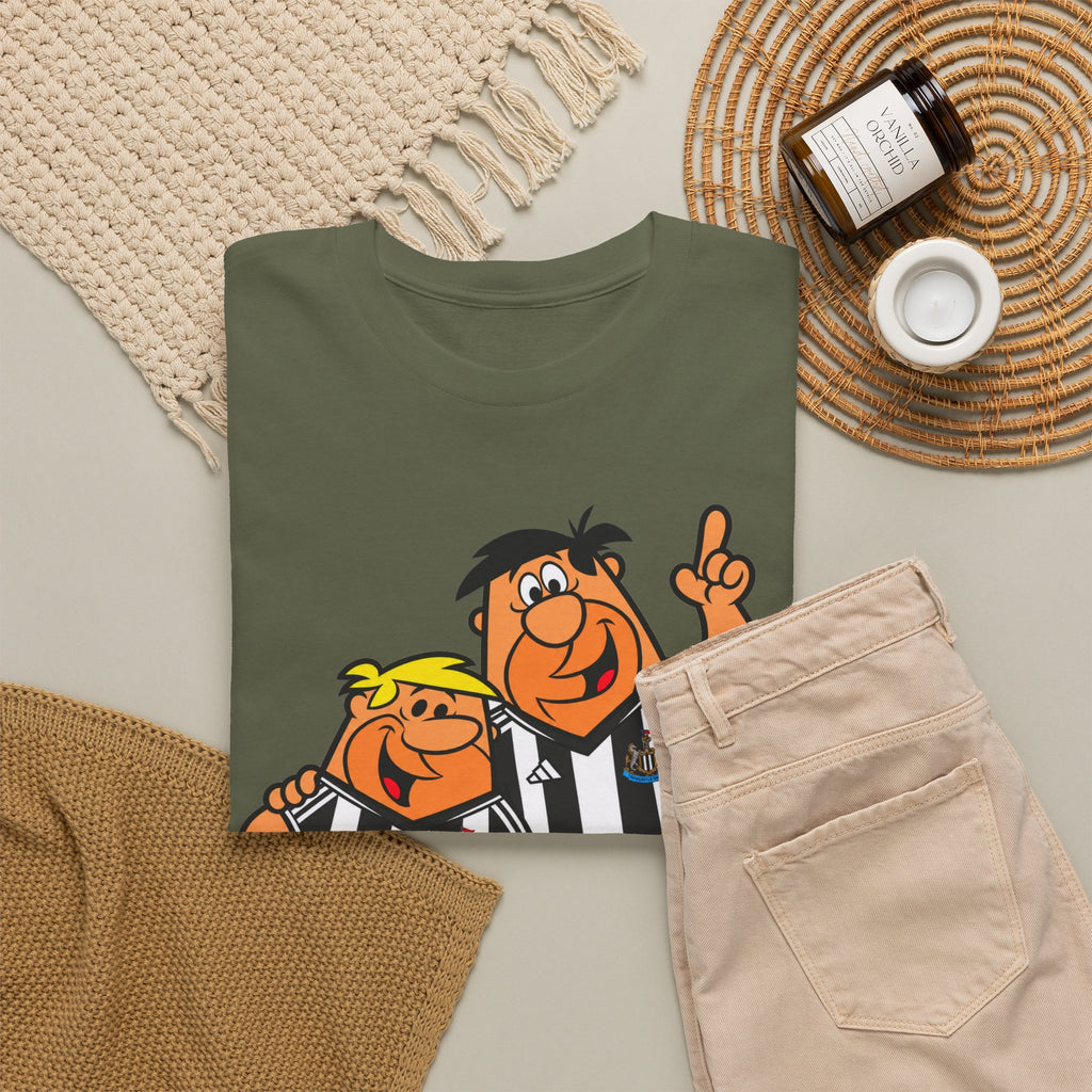 Newcastle United Flintstones Cartoon Cotton T-Shirt / Tee — Retro Striped Jersey Illustrations