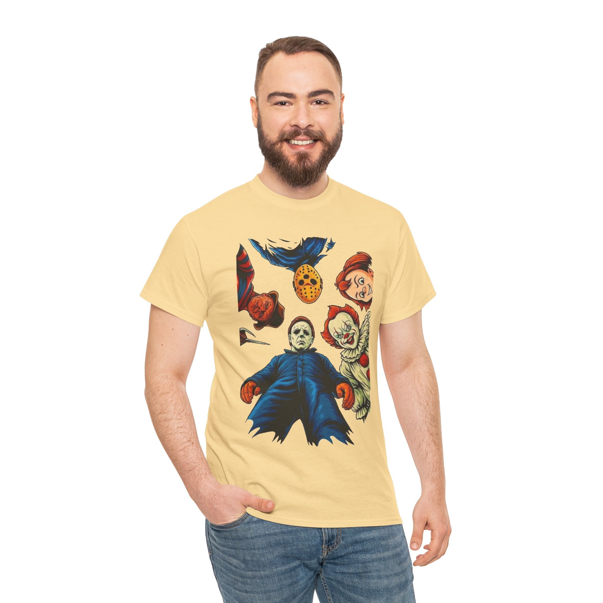 Horror Movie Icons Graphic Tee — Michael Myers, Jason & Classic Clowns Halloween T-Shirt