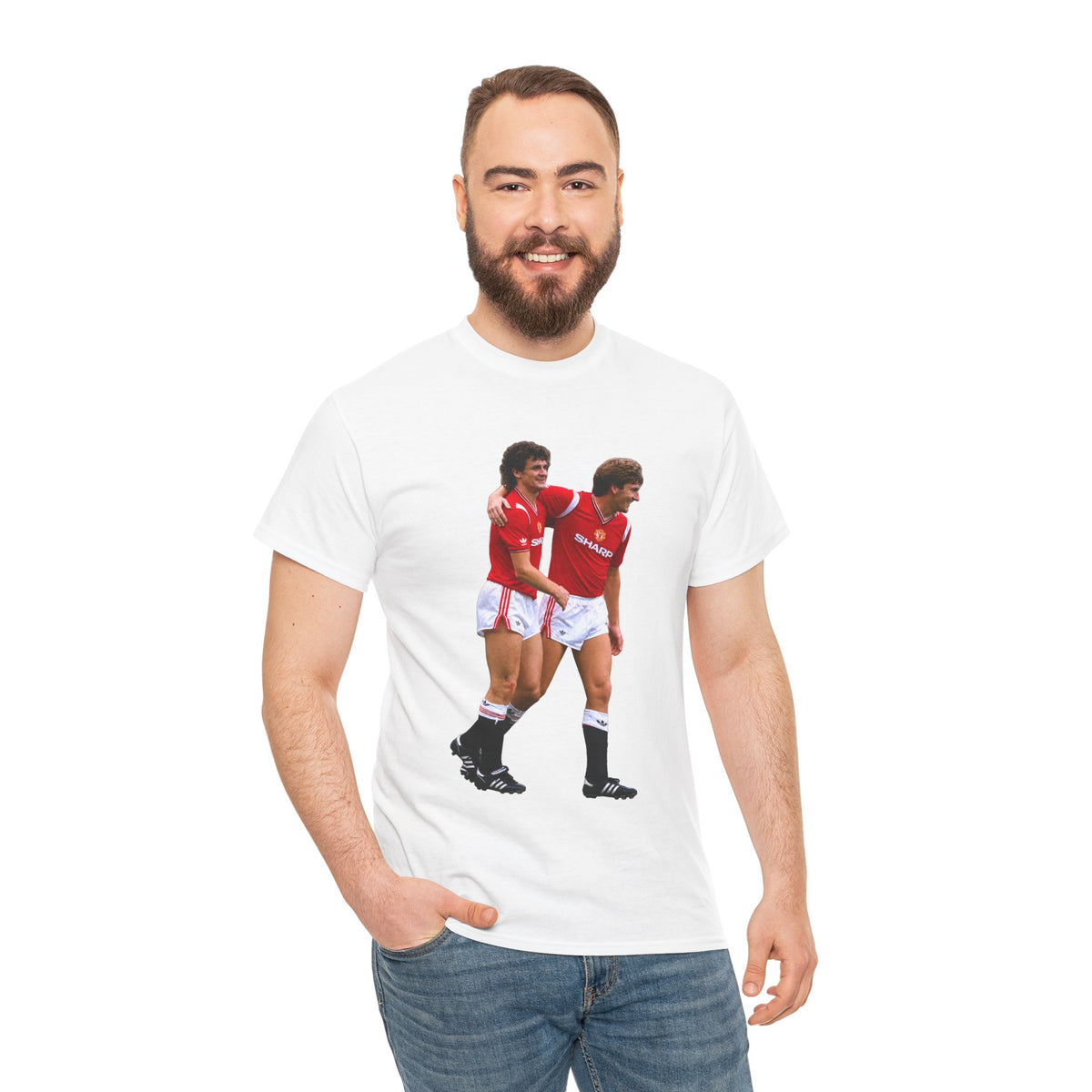 Hughes and Whiteside Manchester United Legend Teammates Graphic Cotton T-Shirt / Tee