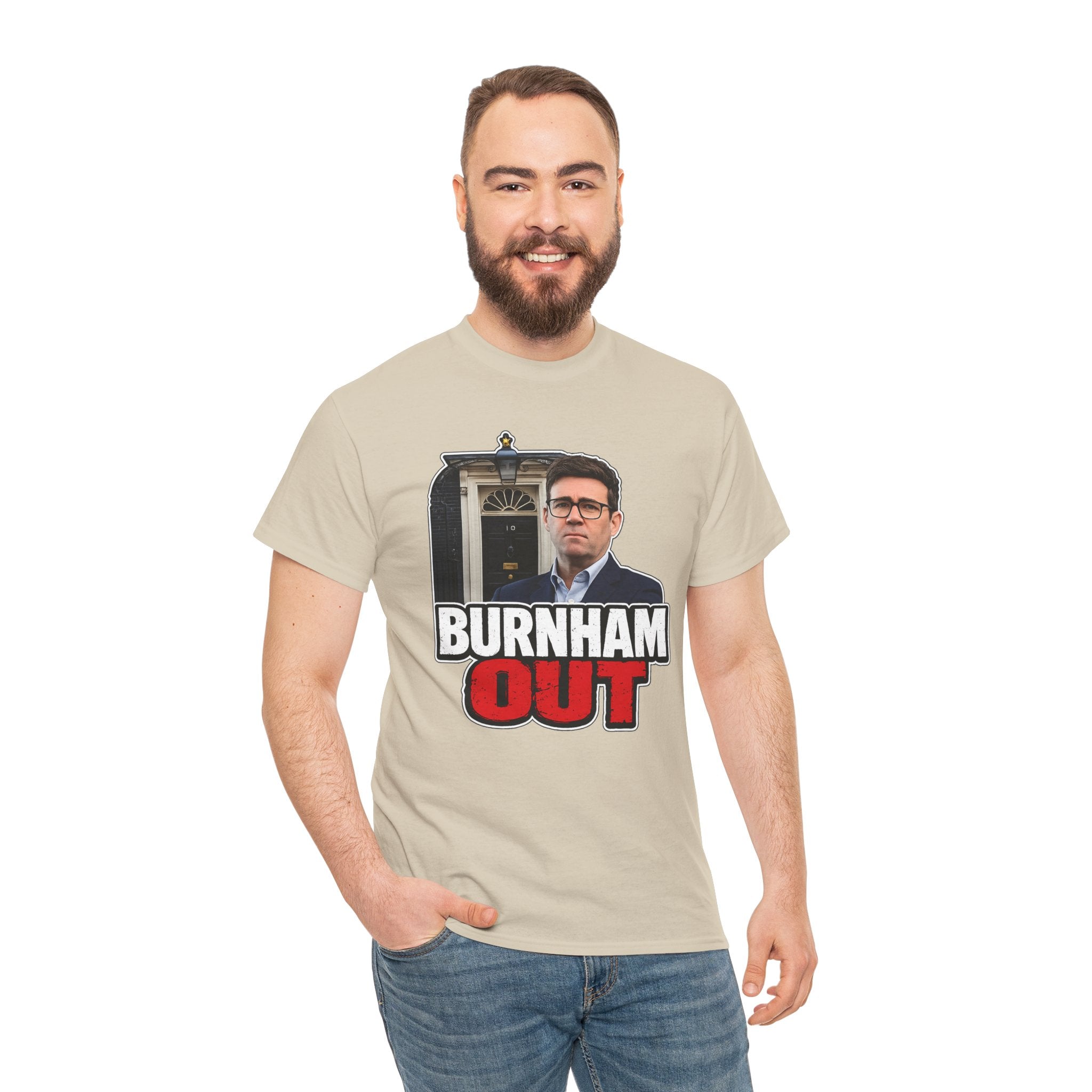 Andy Burnham Out Political Satire T‑Shirt — "Burnham Out" Protest Tee