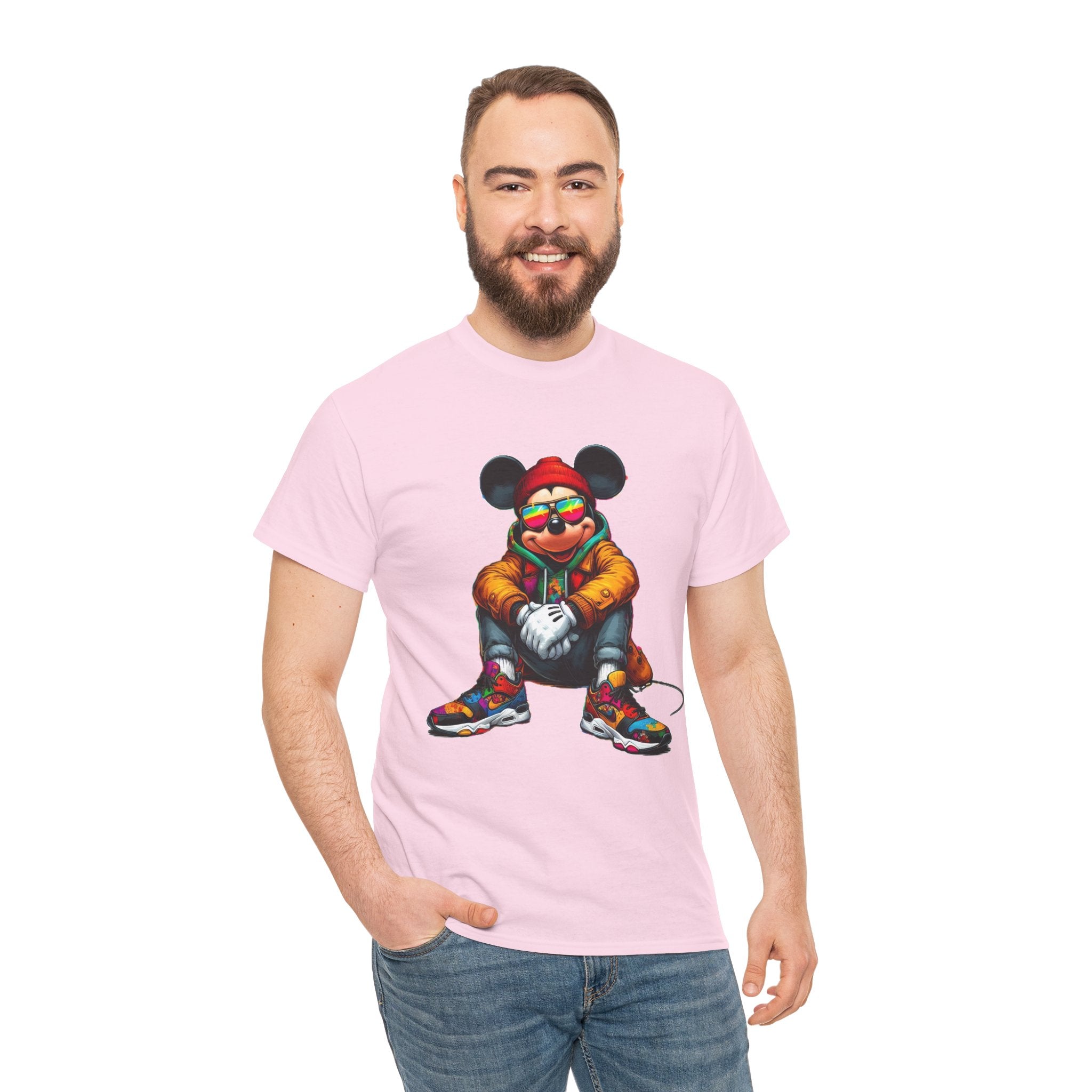 Mickey Mouse Streetwear Graphic Tee — Hip-Hop Mouse Character Sitting in Sneakers