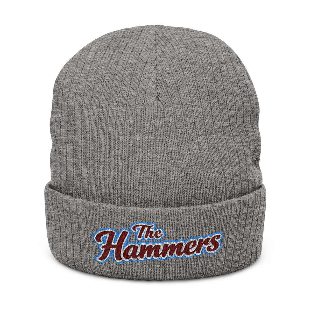 West Ham United The Hammers Ribbed Beanie — Embroidered “The Hammers” Cuffed Knit Hat