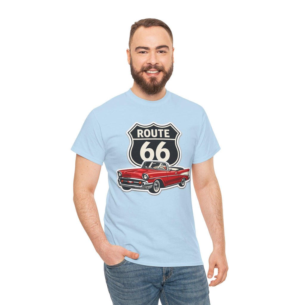 Route 66 Classic Car T‑Shirt — Retro Red Convertible Road Trip Tee