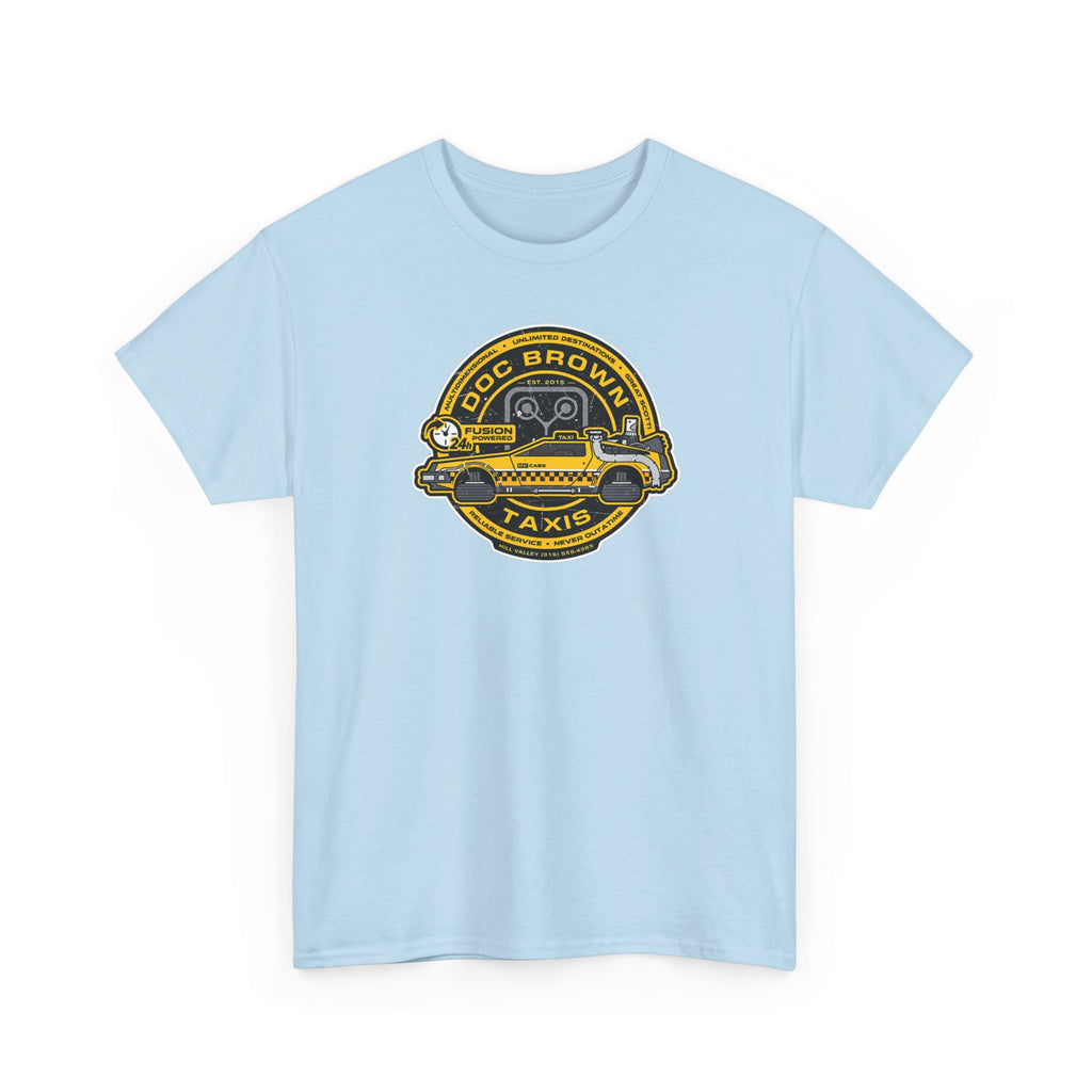Vintage Taxi Badge T-Shirt — 'Doc Brown Taxis' Retro Cab Logo Tee