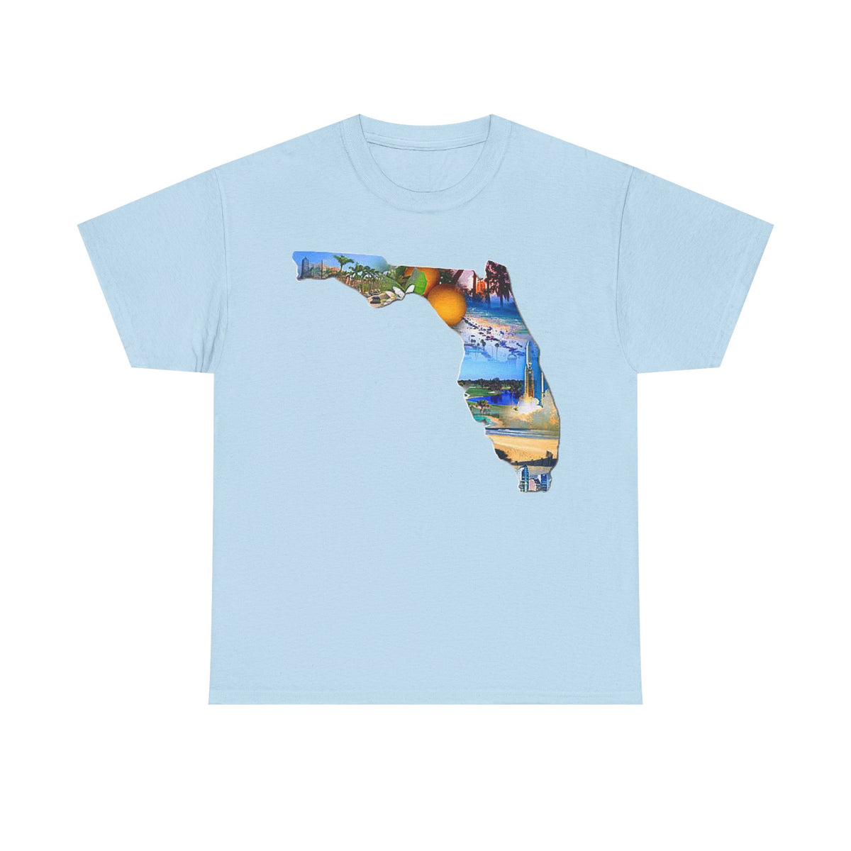 Florida State Shape T-Shirt — Scenic Beach & Sunset Map Tee
