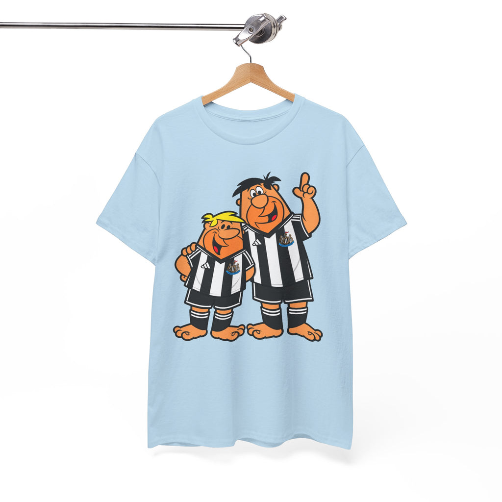 Newcastle United Flintstones Cartoon Cotton T-Shirt / Tee — Retro Striped Jersey Illustrations