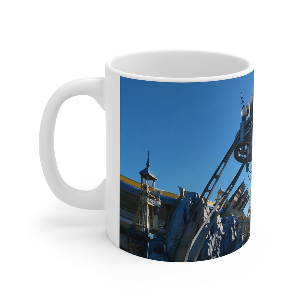 Tomorrowland Sign Photo Ceramic Mug — Vintage Carnival Sky Coffee Cup (11oz/15oz)