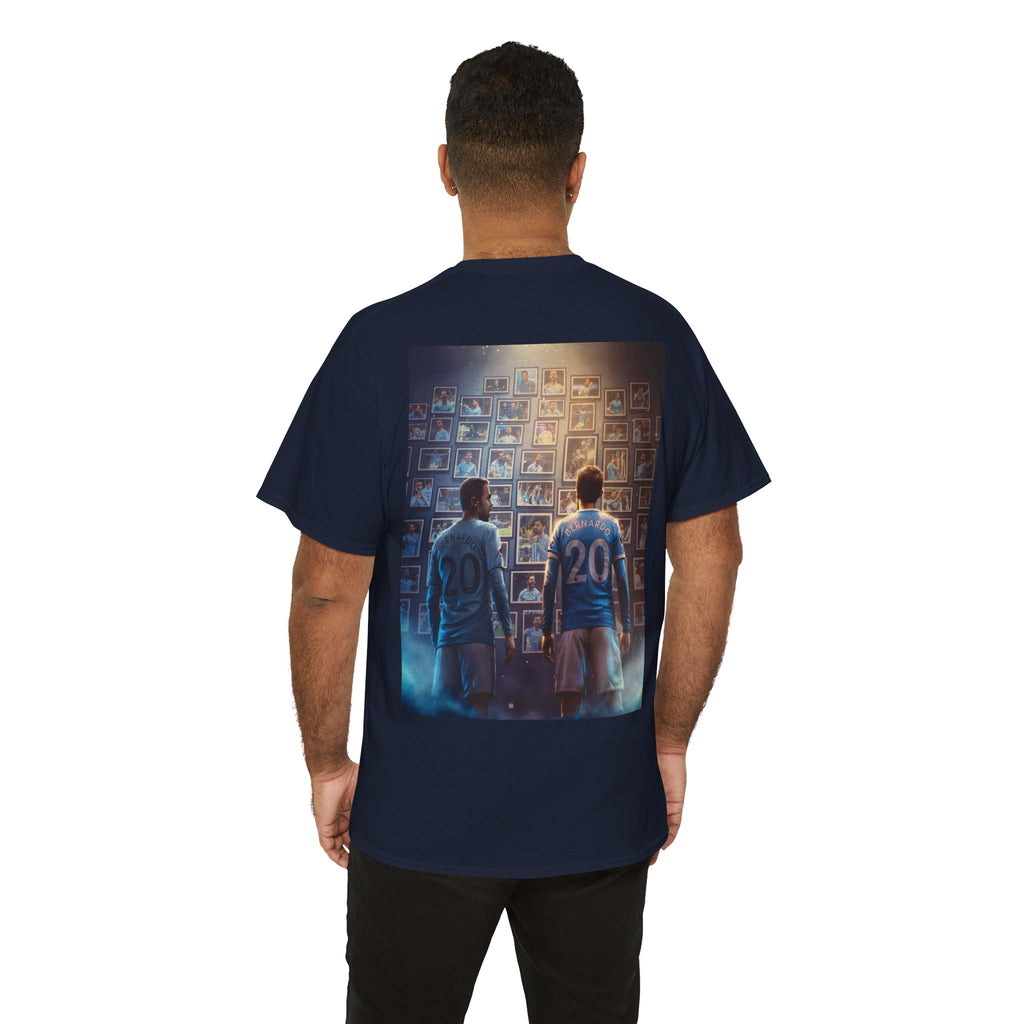 Bernardo Silva Manchester City Legend Graphic Tee — Player Cartoon Front & Tribute Poster Back