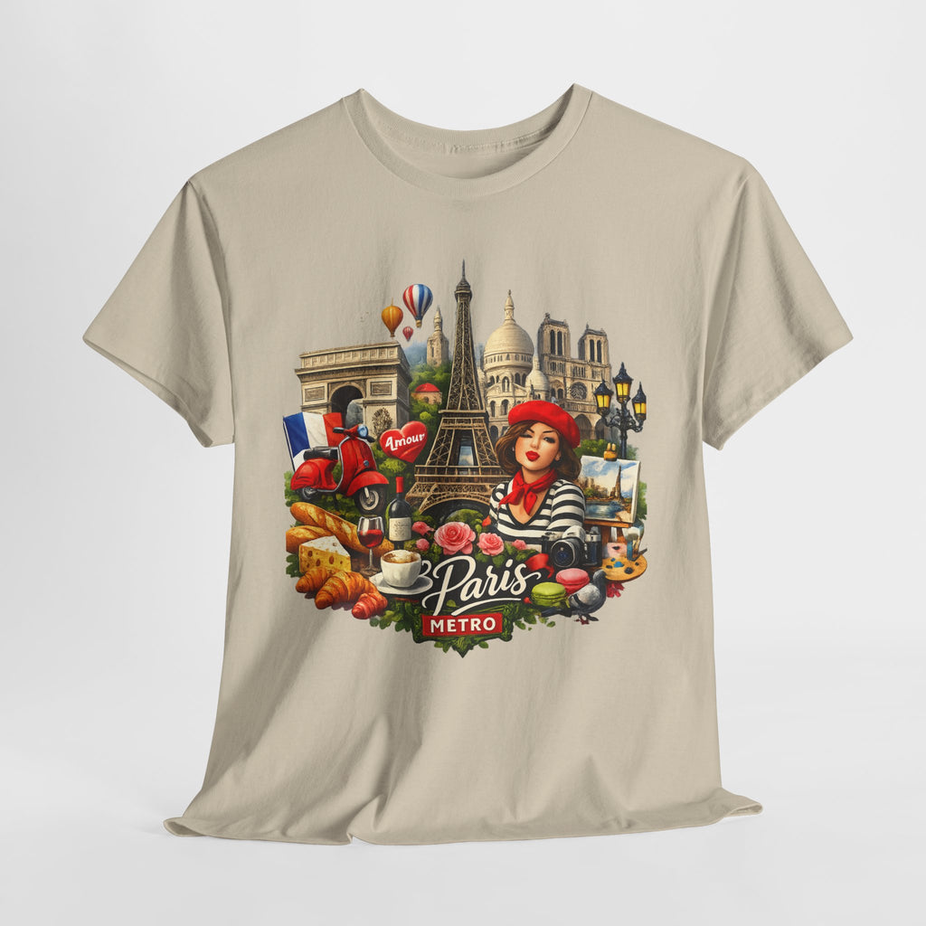Paris Montage Tee — Eiffel Tower, Croissant & Metro Vintage Travel T‑Shirt