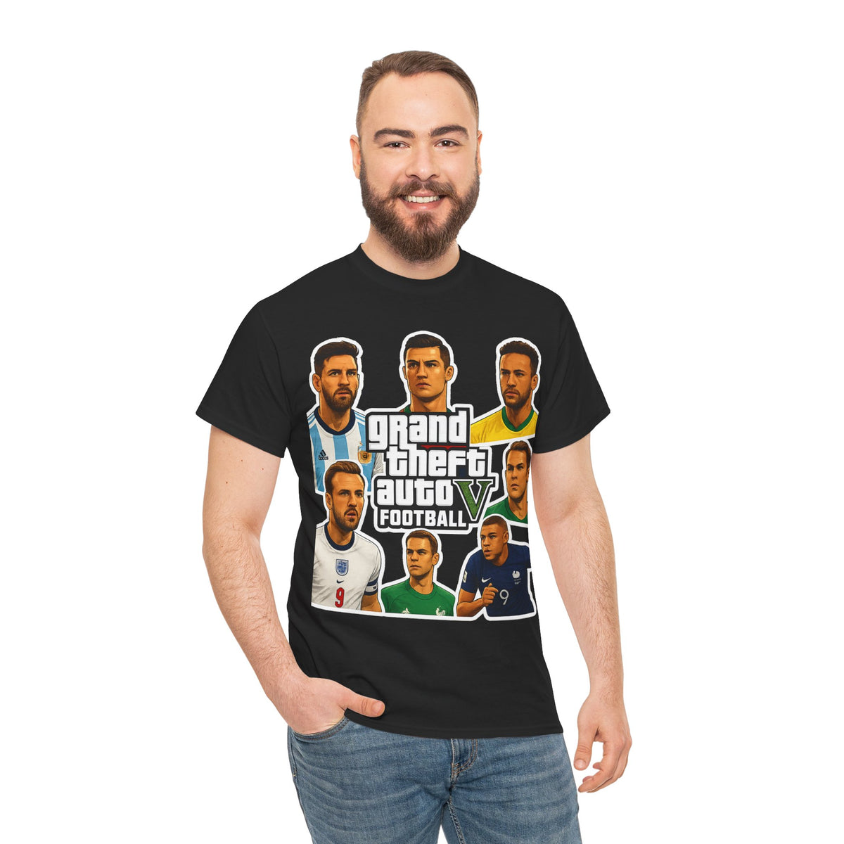 Graphic Tee — 'Grand Theft Auto V Football' Soccer Players Collage Shirt