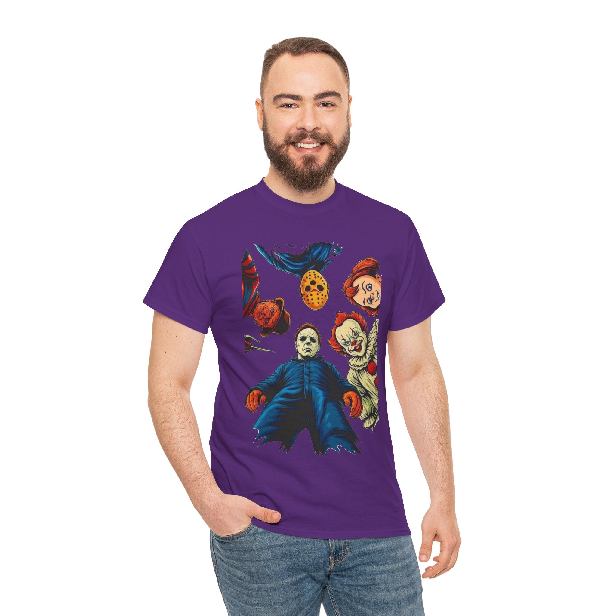 Horror Movie Icons Graphic Tee — Michael Myers, Jason & Classic Clowns Halloween T-Shirt