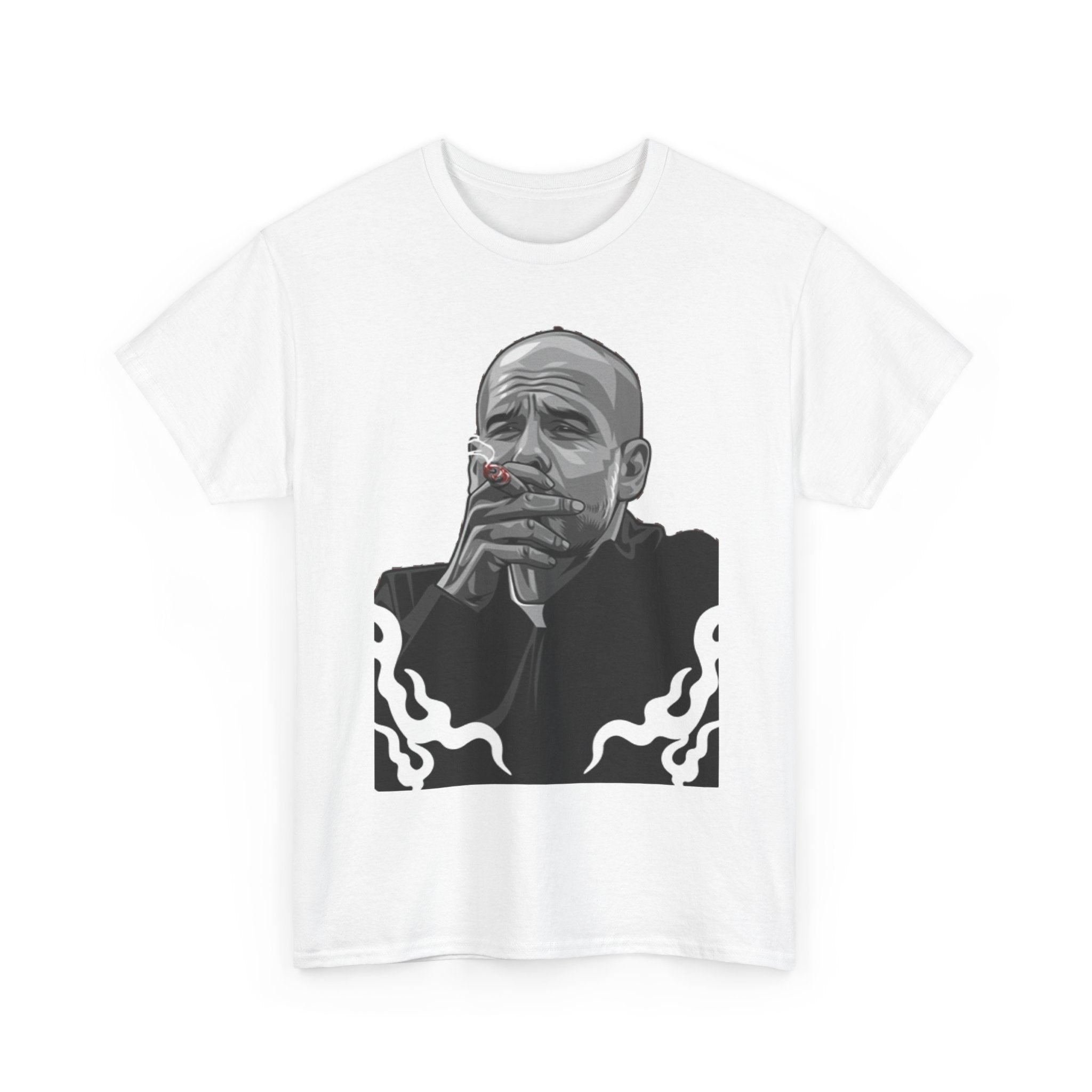 Pep Guardiola Smoking Portrait T‑Shirt — Moody Graphic Tee