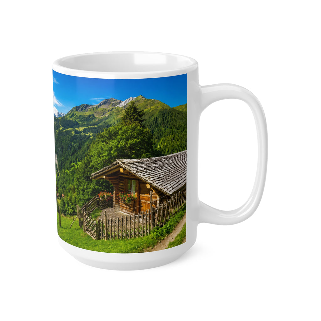 Scenic Alpine Valley Mug — Panoramic Mountain Landscape Ceramic Coffee Cup (11oz, 15oz)