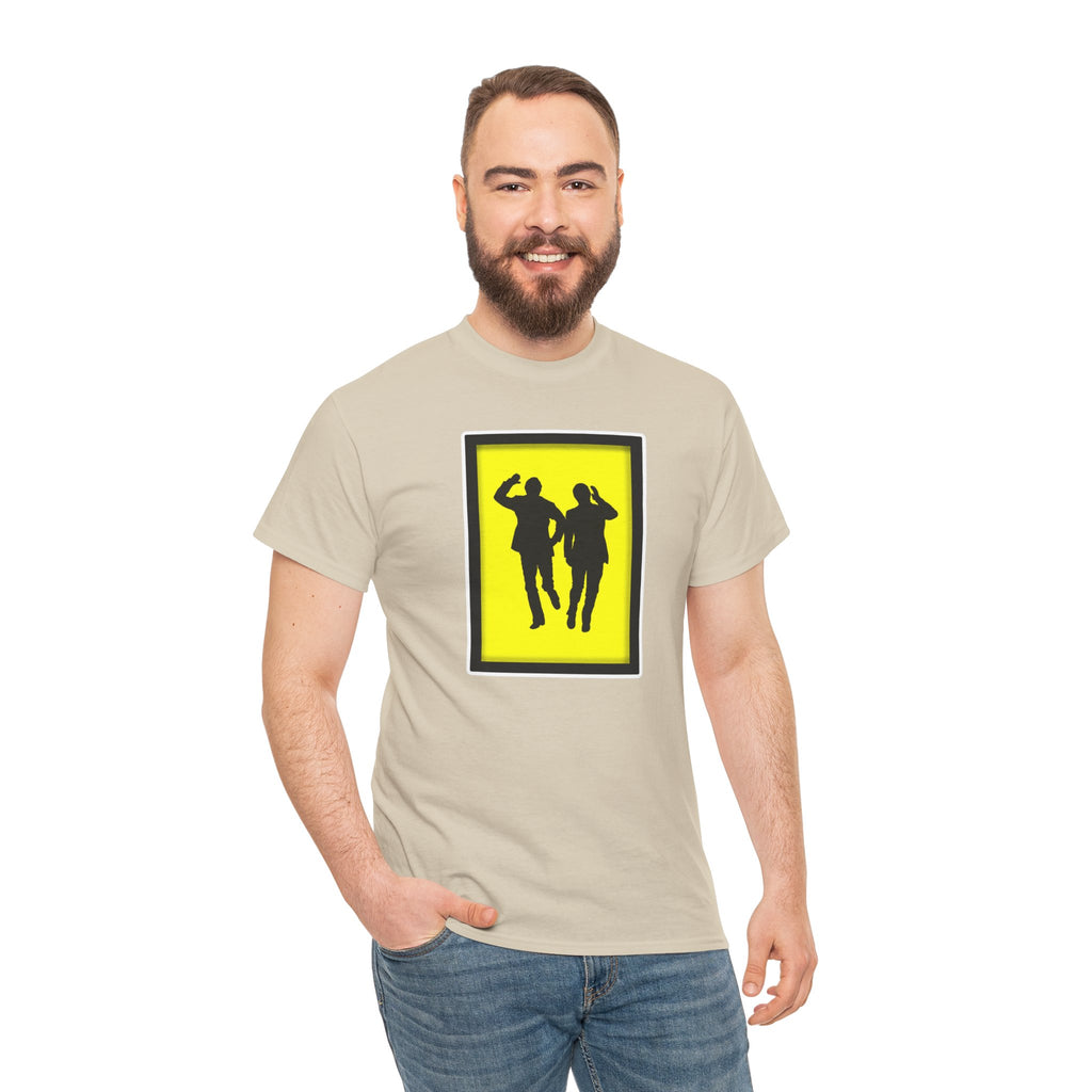 Morecambe and Wise Dancing Silhouette Tee – Retro Yellow Frame Graphic T-Shirt