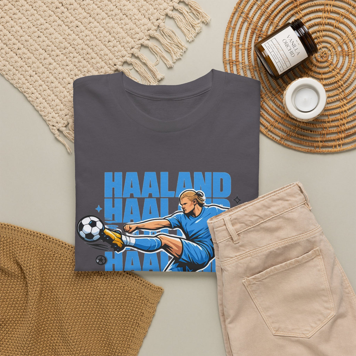 Haaland Manchester City Inspired Cotton T-Shirt — Striker Action Graphic Football Shirt
