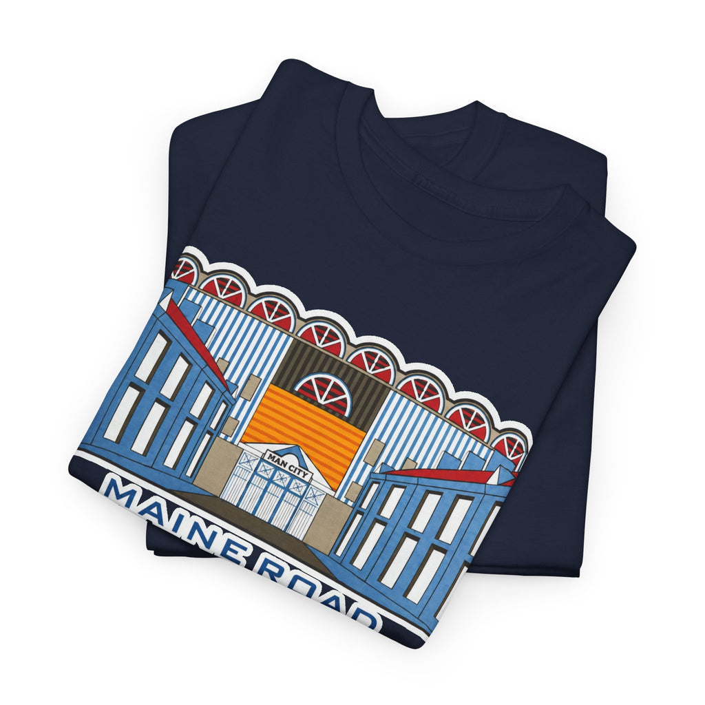 Maine Road 1923–2003 Cotton T-Shirt — Vintage Stadium Illustration Tee