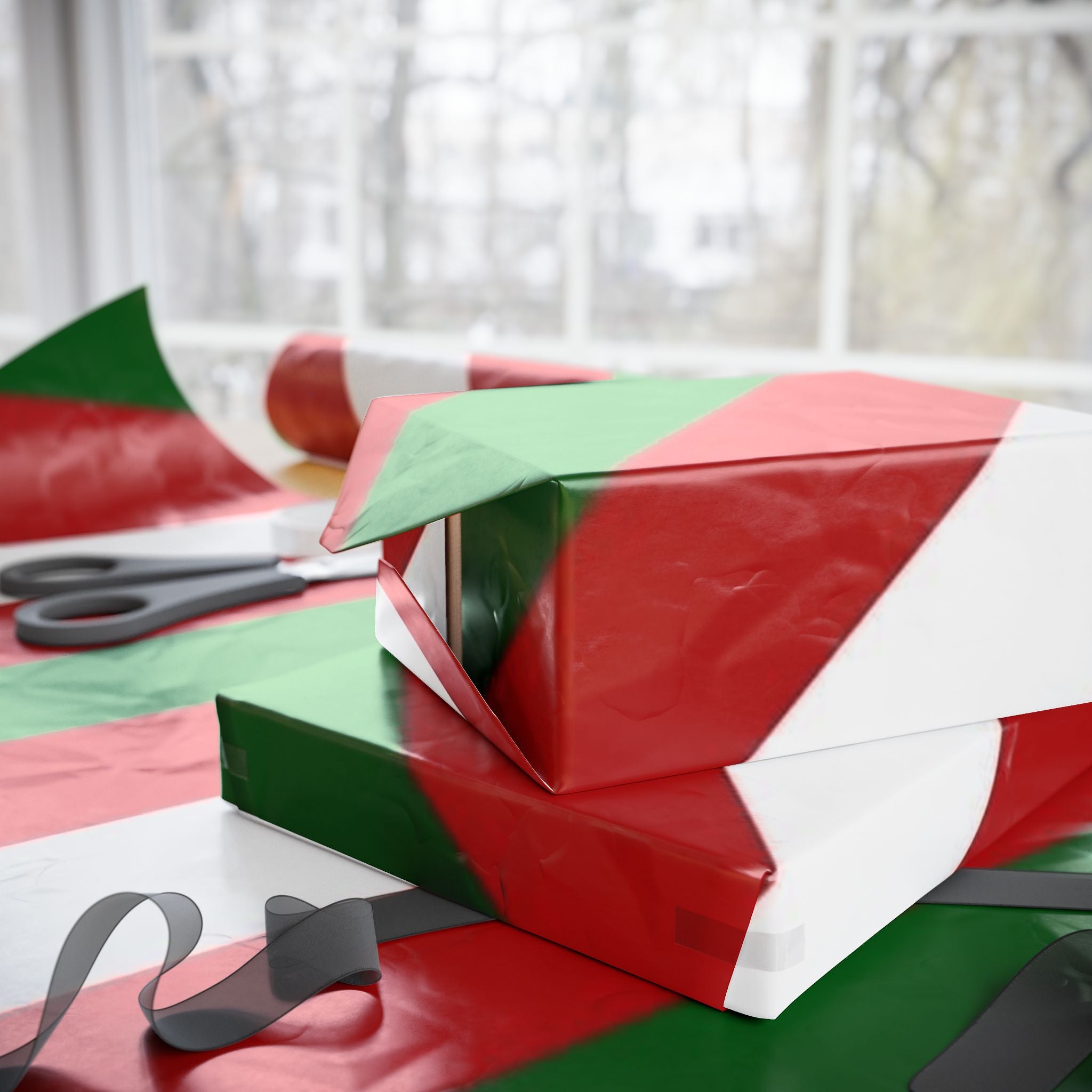 Holiday Candy Cane Stripe Wrapping Paper — Red & Green Christmas Gift Wrap