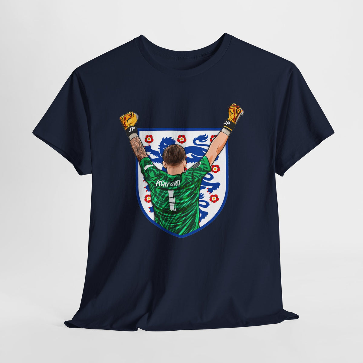 Pickford England Number 1 Goalkeeper Graphic Tee — Victory Pose Jersey Design