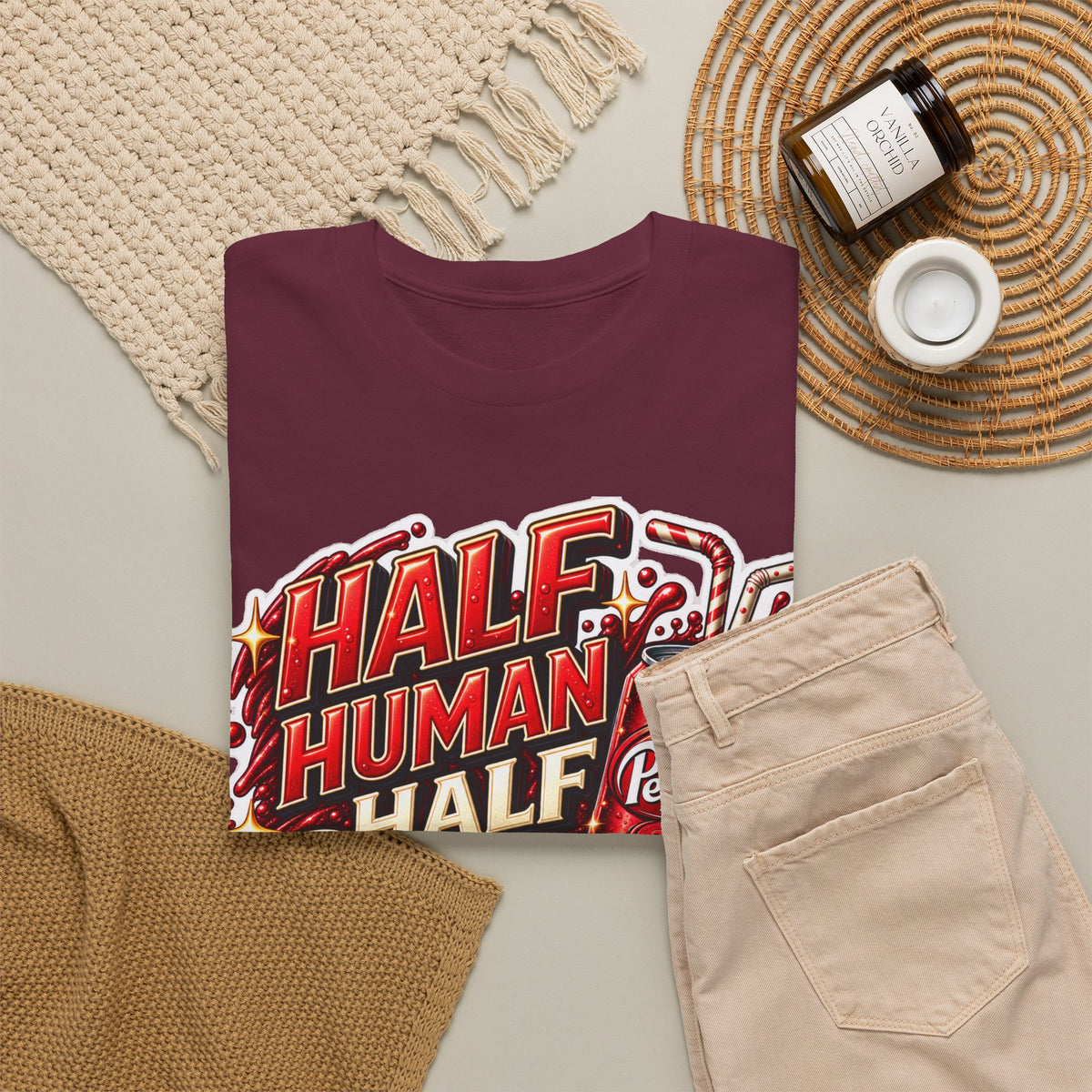 Dr Pepper Cotton T‑Shirt — "Half Human Half Dr Pepper" Retro Soda Graphic Tee