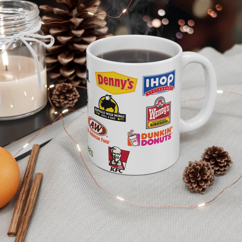 American Food Chains Collage Mug — Classic American Restaurant Brands Coffee Cup (11oz & 15oz)