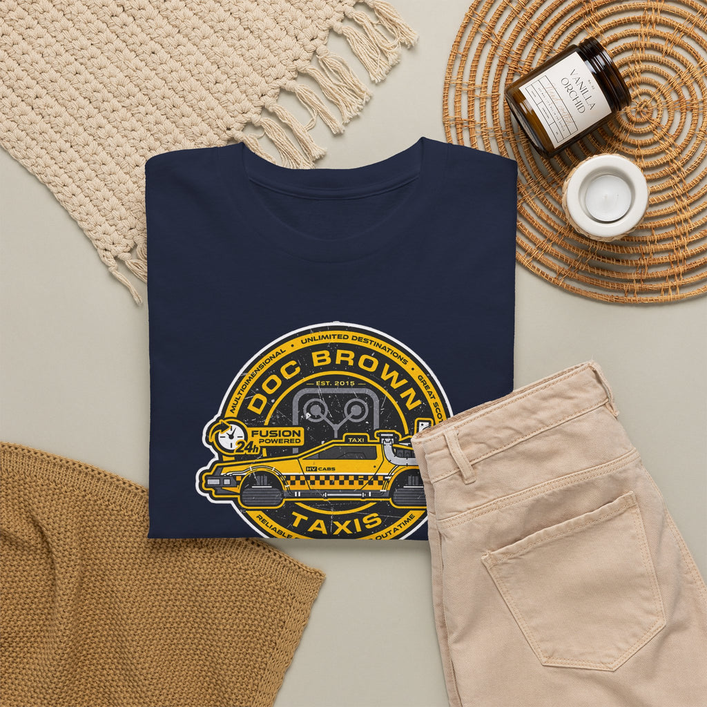 Vintage Taxi Badge T-Shirt — 'Doc Brown Taxis' Retro Cab Logo Tee