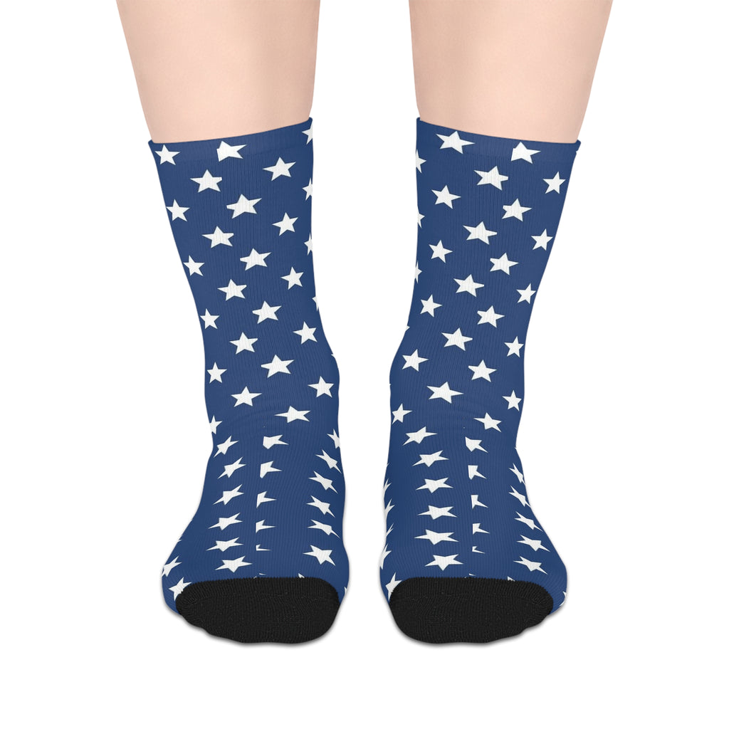 Blue Star Pattern Mid-Length Socks — Patriotic Crew Socks