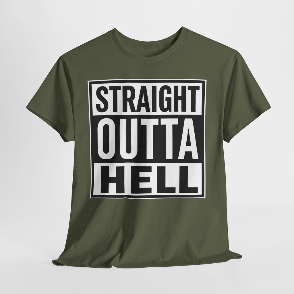 Straight Outta Hell T-Shirt — Bold Gothic Graphic Tee