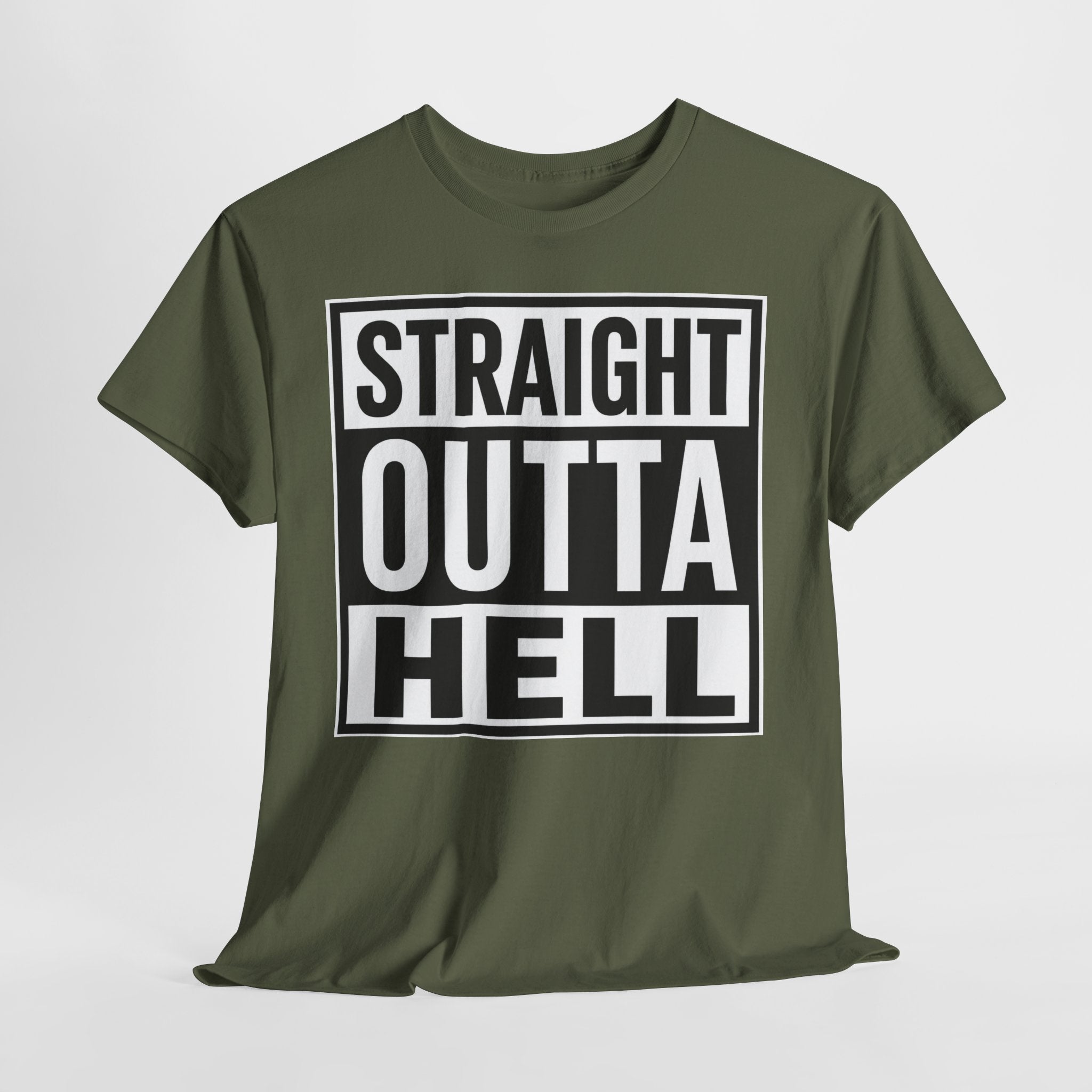 Straight Outta Hell T-Shirt — Bold Gothic Graphic Tee