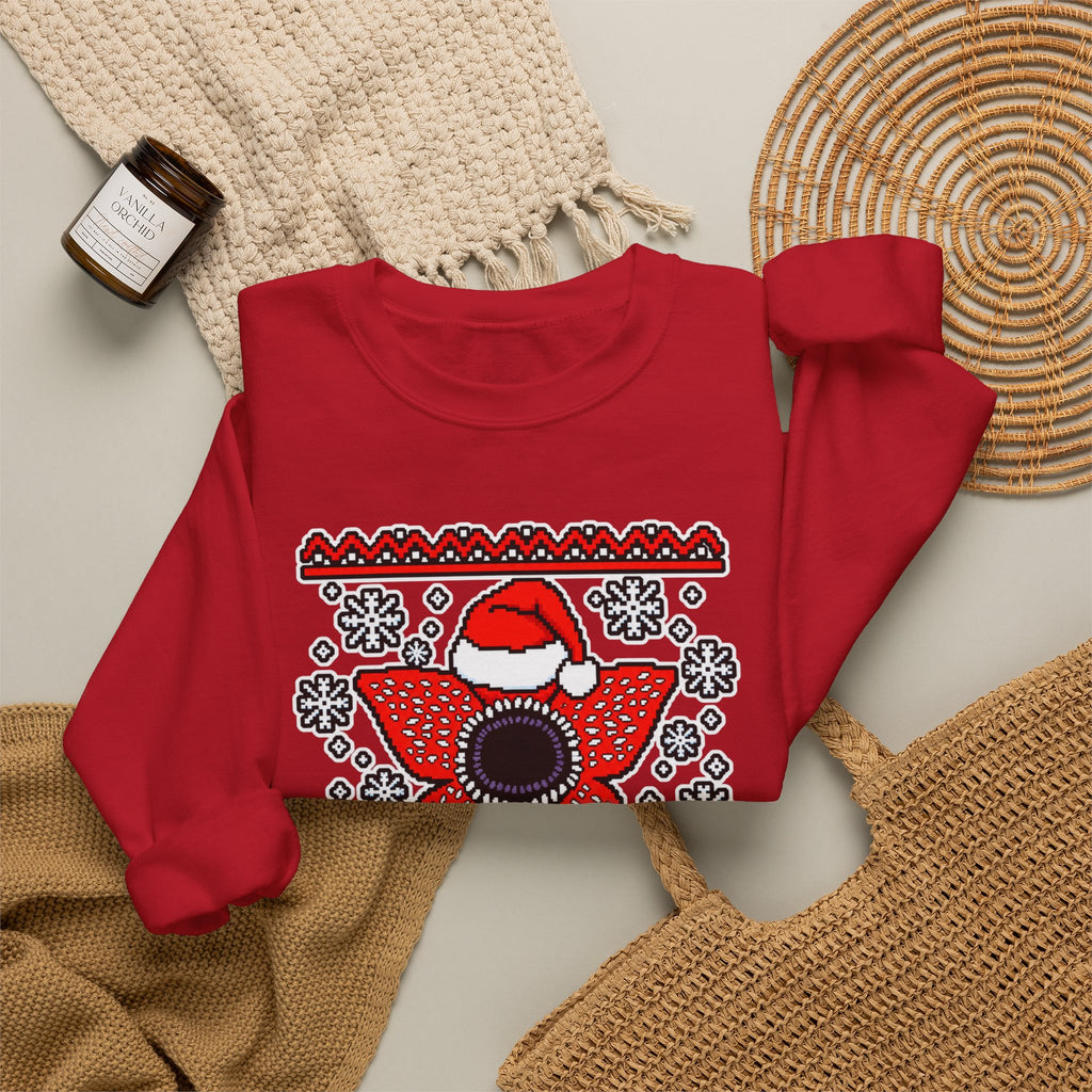 Stranger Christmas Crewneck Sweatshirt – Retro Demogorgon Holiday Sweater