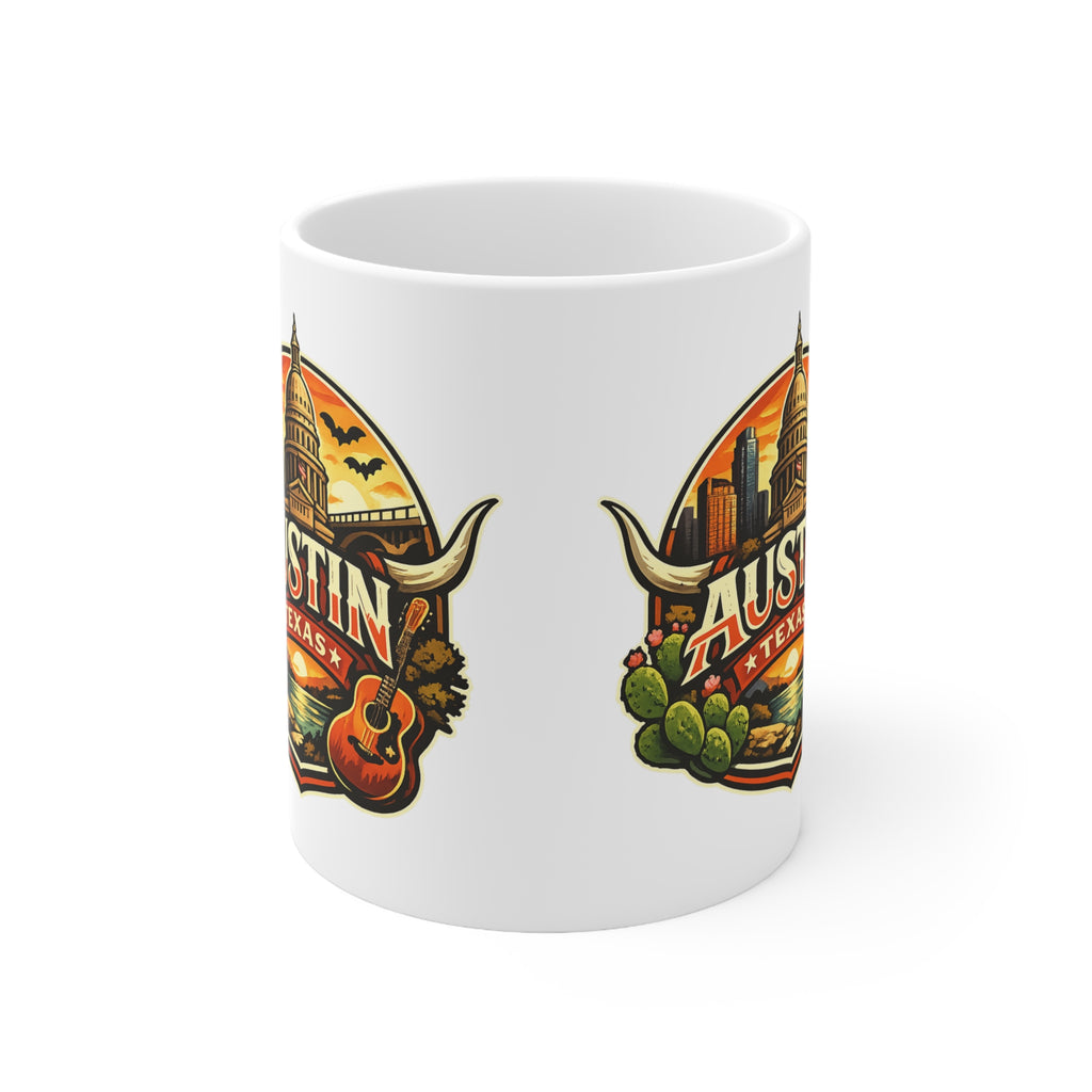 Austin Texas Coffee Mug — Vintage Capitol & Guitar Ceramic Mug (11oz/15oz)